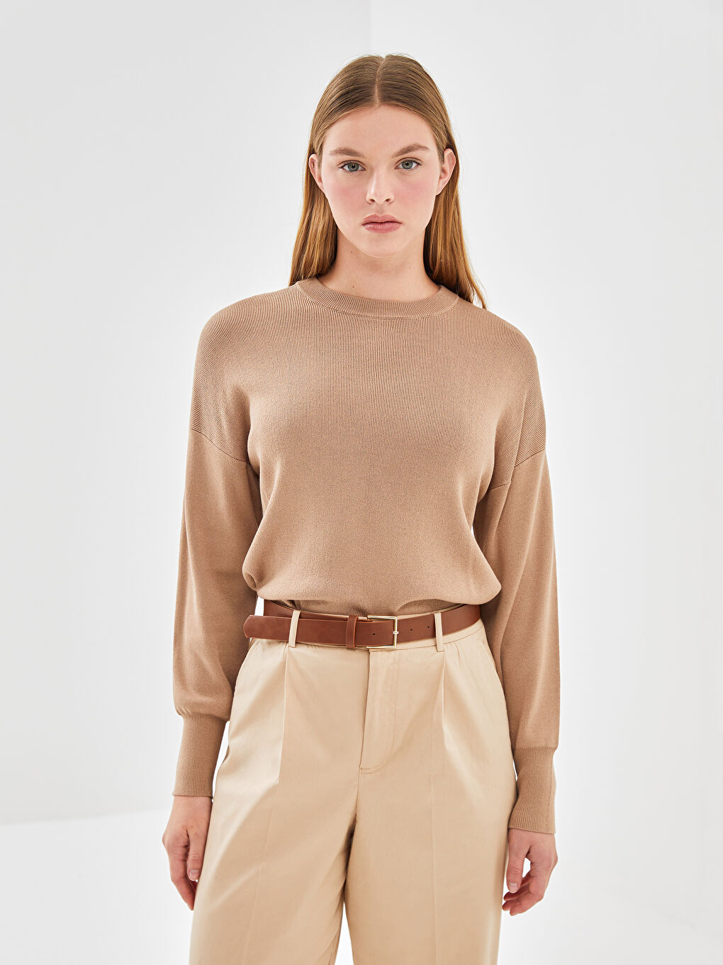 Pulover Tricotat pentru Femei, cu Guler Rotund