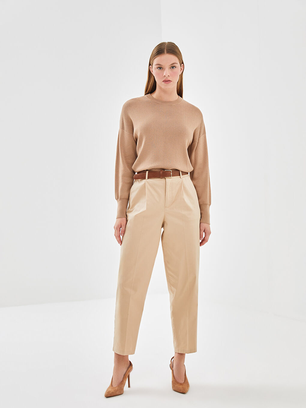 Pulover Tricotat pentru Femei, cu Guler Rotund-1