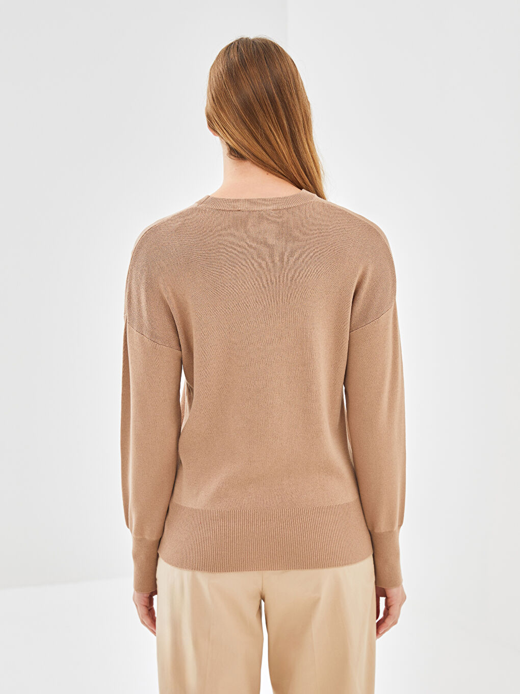 Pulover Tricotat pentru Femei, cu Guler Rotund-3