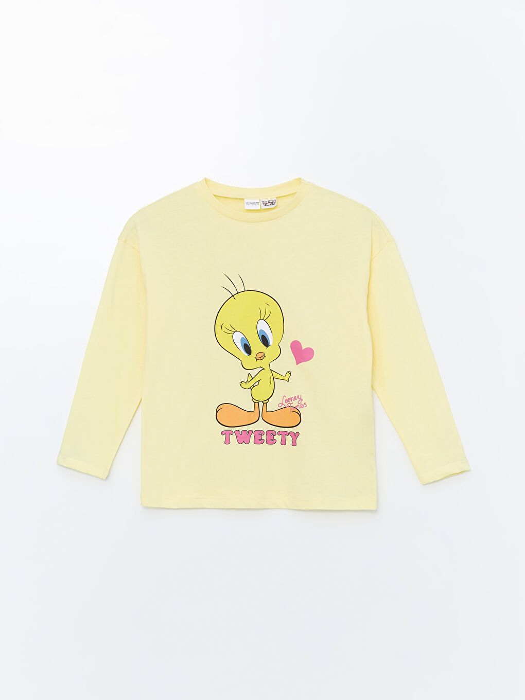 LCW Kids Sarı Bisiklet Yaka Tweety Baskılı Kız Çocuk Pijama Üst