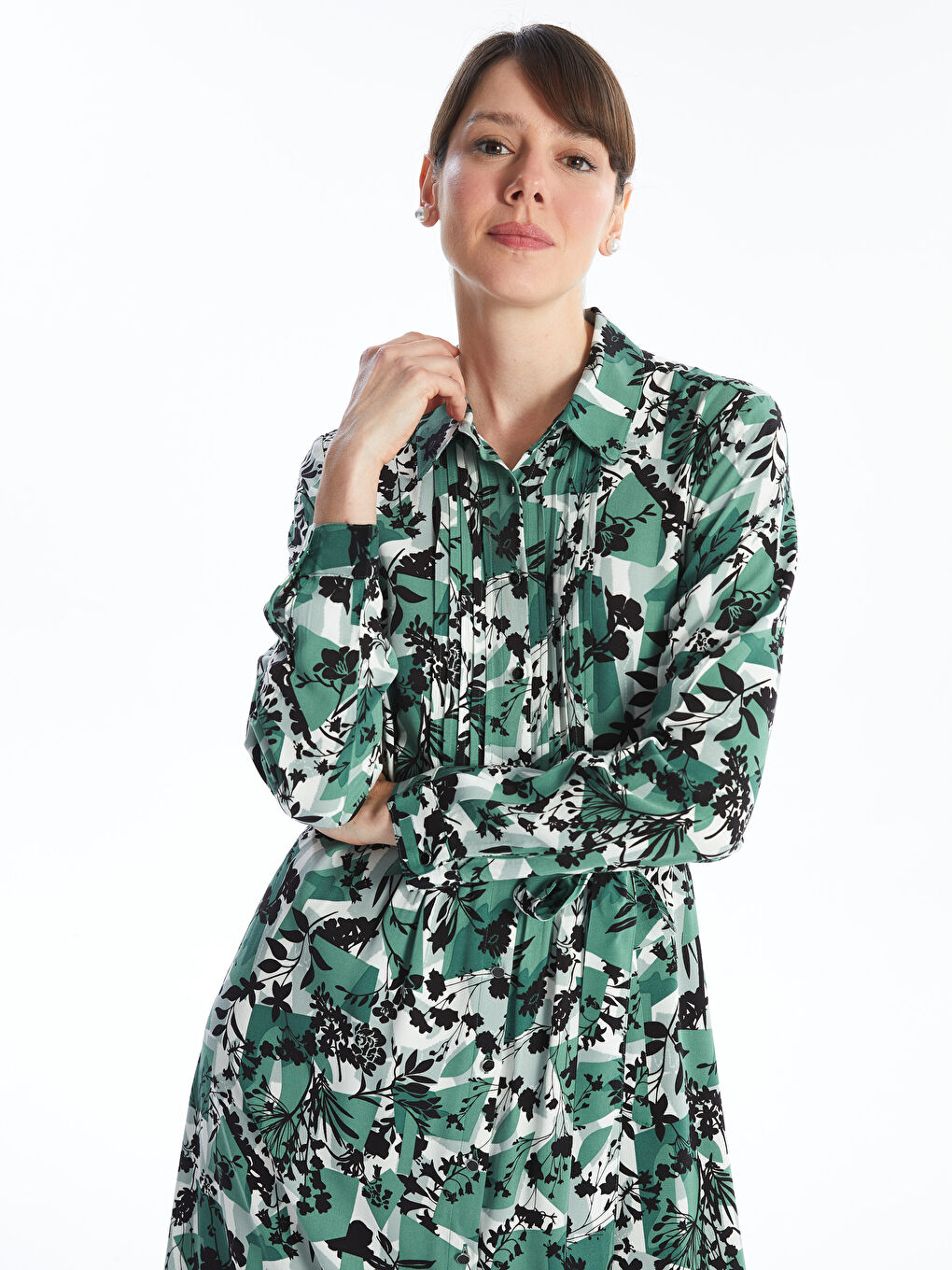 LCW Grace Patterned Long Sleeve Women's Shirt Dress -W49458Z8-LRL