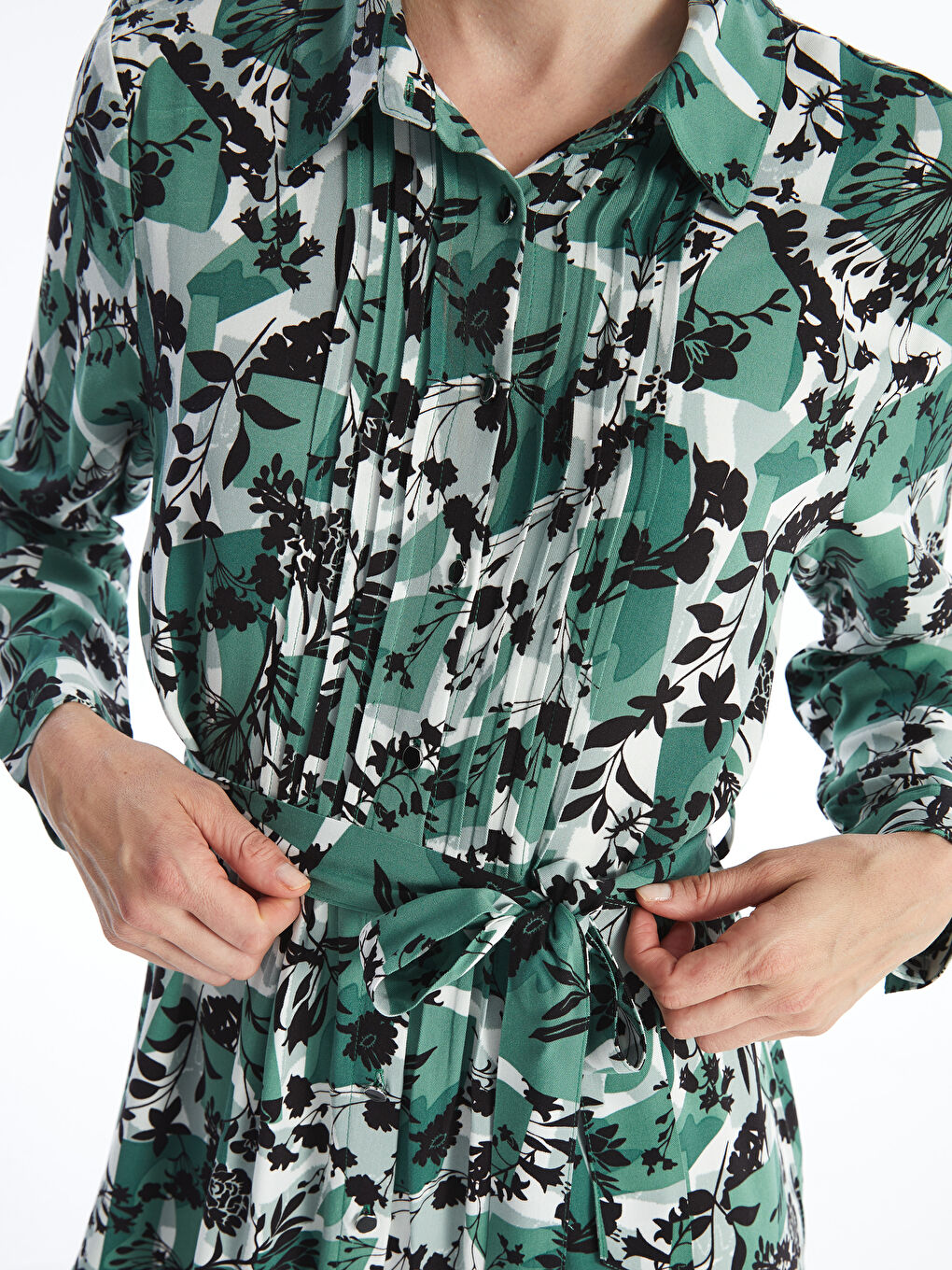 LCW Grace Patterned Long Sleeve Women's Shirt Dress -W49458Z8-LRL