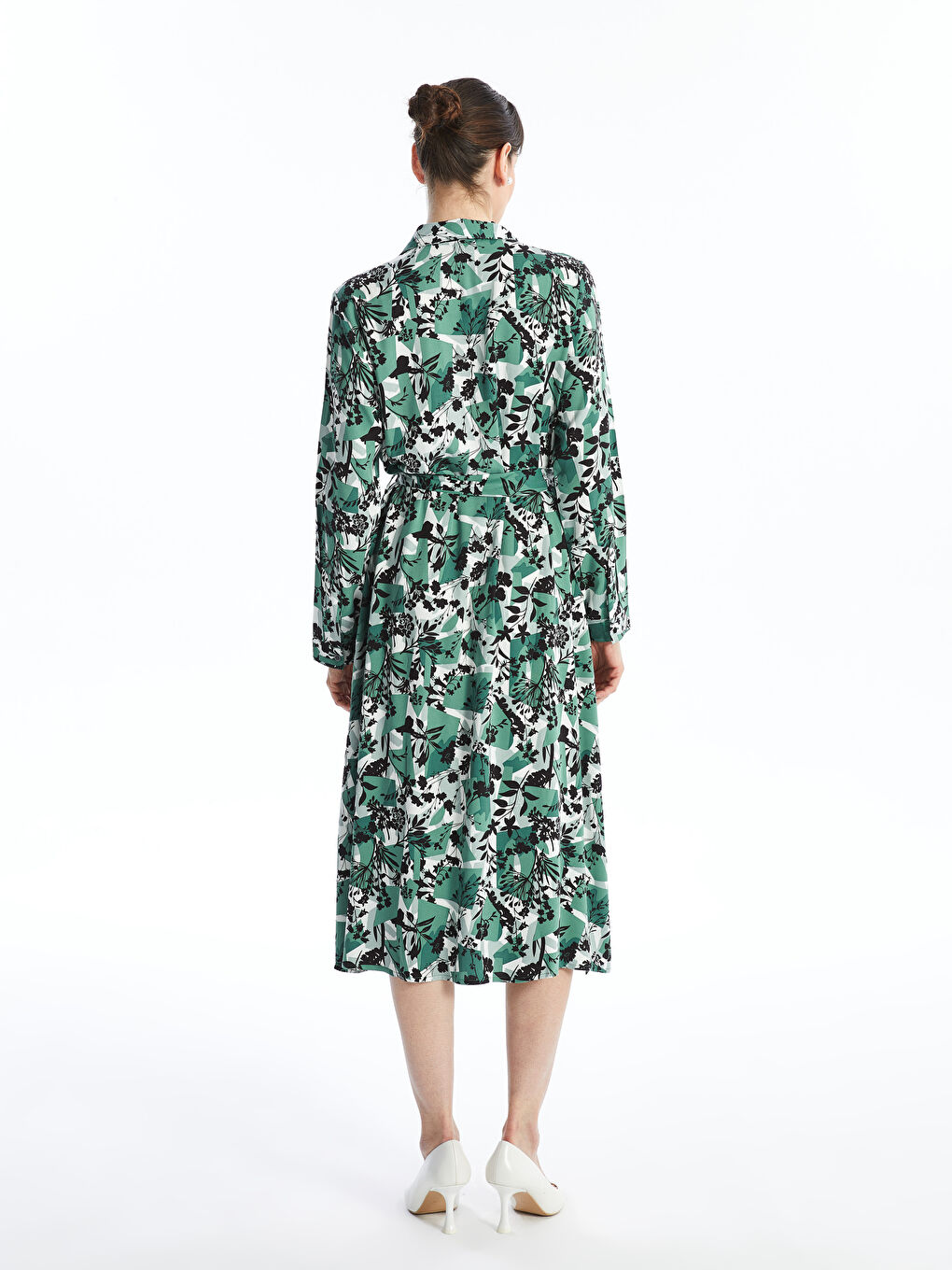 LCW Grace Patterned Long Sleeve Women's Shirt Dress -W49458Z8-LRL