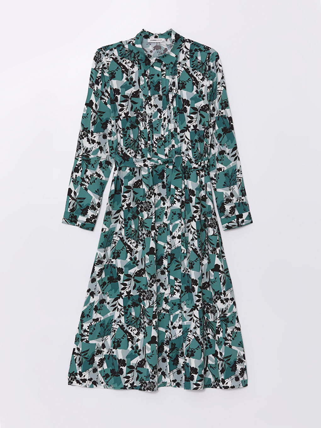 LCW Grace Patterned Long Sleeve Women's Shirt Dress -W49458Z8-LRL
