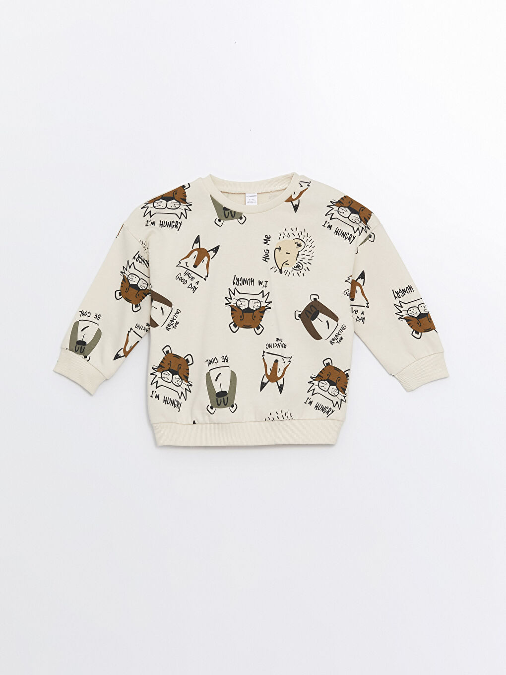 LCW Kids Ekru Baskılı Bisiklet Yaka Uzun Kollu Baskılı Erkek Çocuk Sweatshirt