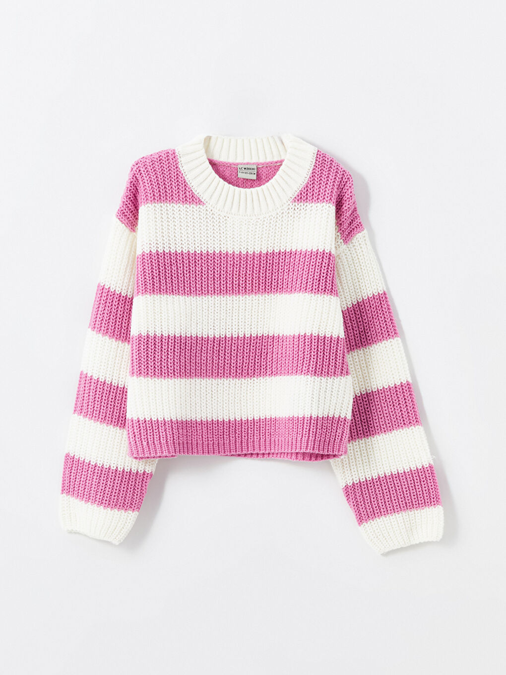 LCW Kids Crew Neck Striped Long Sleeve Girls' Knitwear Sweater -W49498Z4-LGL