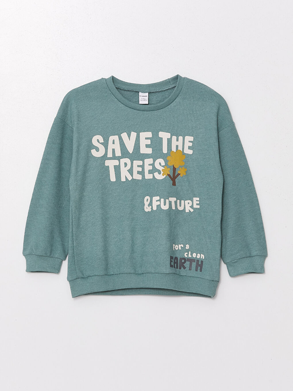 LCW Kids Mat Mavi Bisiklet Yaka Uzun Kollu Erkek Çocuk Sweatshirt