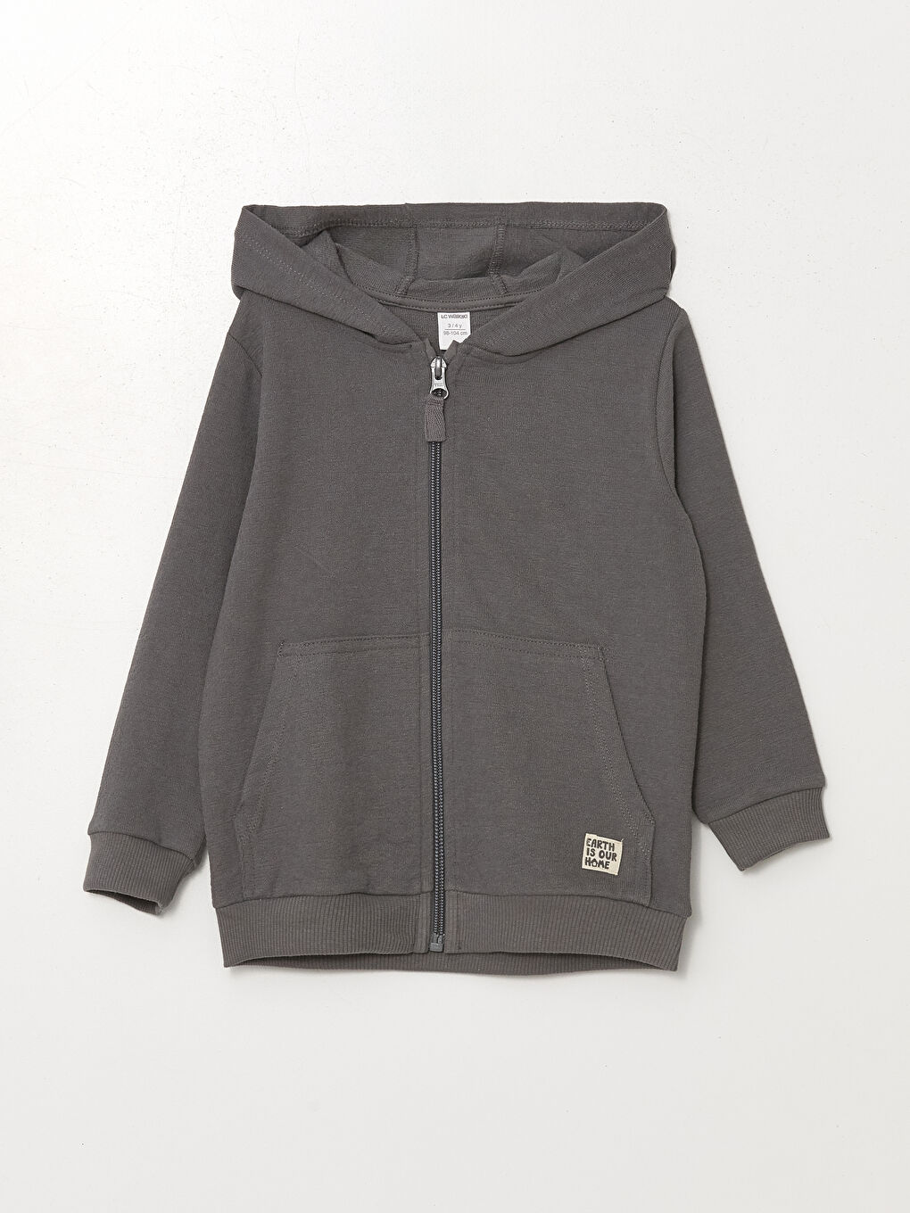 Gri Kapüşonlu Uzun Kollu Erkek Çocuk Fermuarlı Sweatshirt