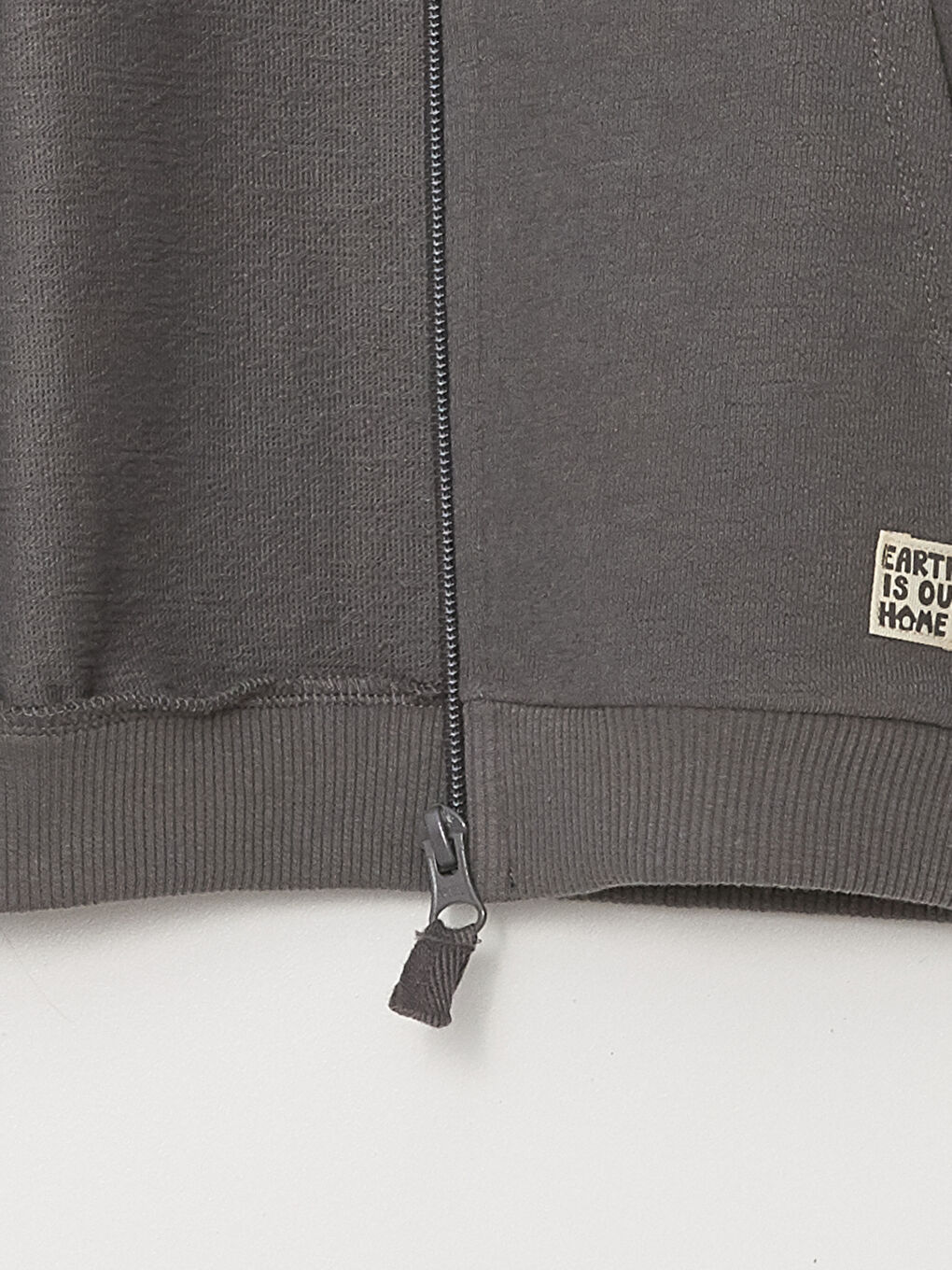 Gri Kapüşonlu Uzun Kollu Erkek Çocuk Fermuarlı Sweatshirt-2