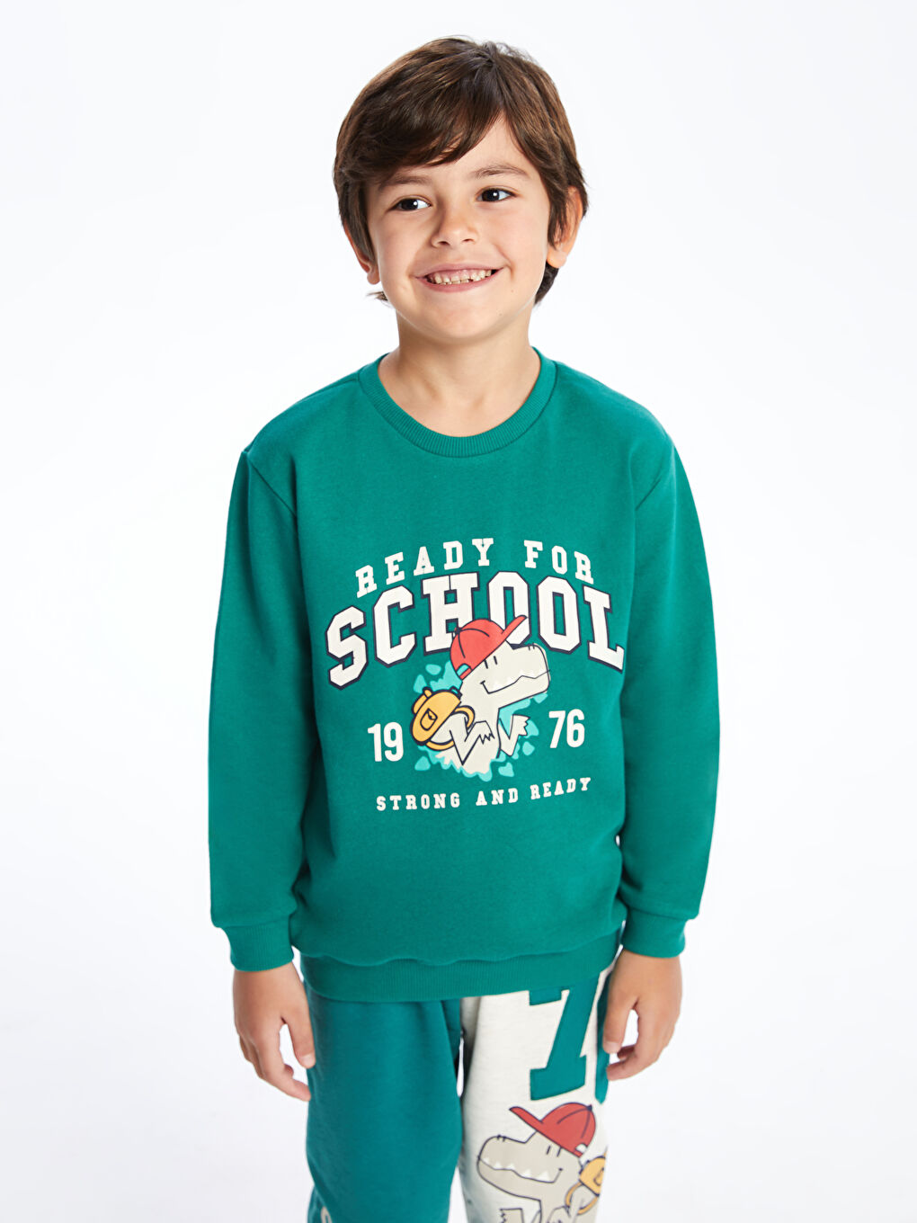 LCW Kids Orta Yeşil Bisiklet Yaka Uzun Kollu Erkek Çocuk Sweatshirt - 1