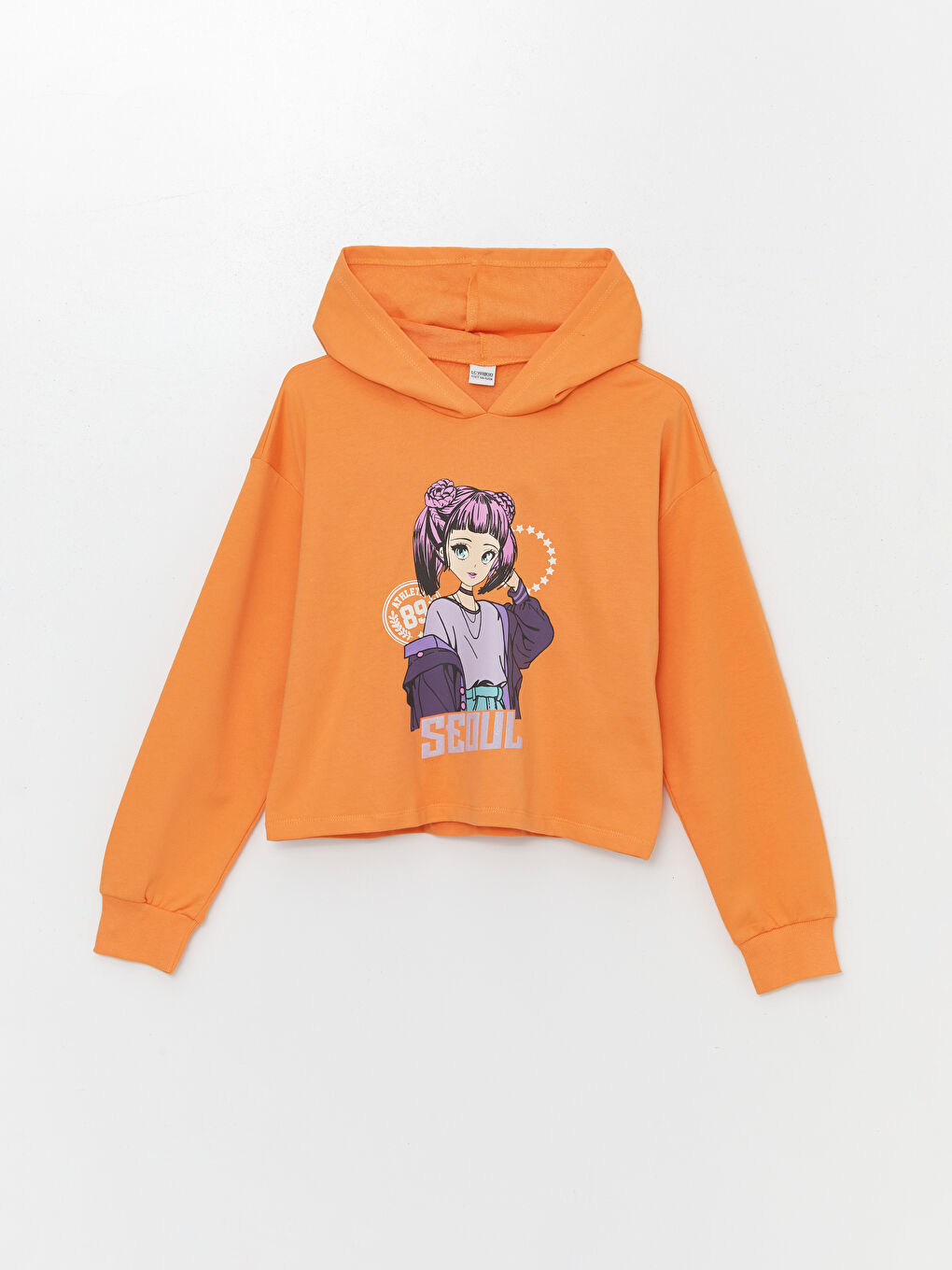 LCW Kids Turuncu Kapüşonlu Pamuk Prenses Baskılı Kız Çocuk Sweatshirt