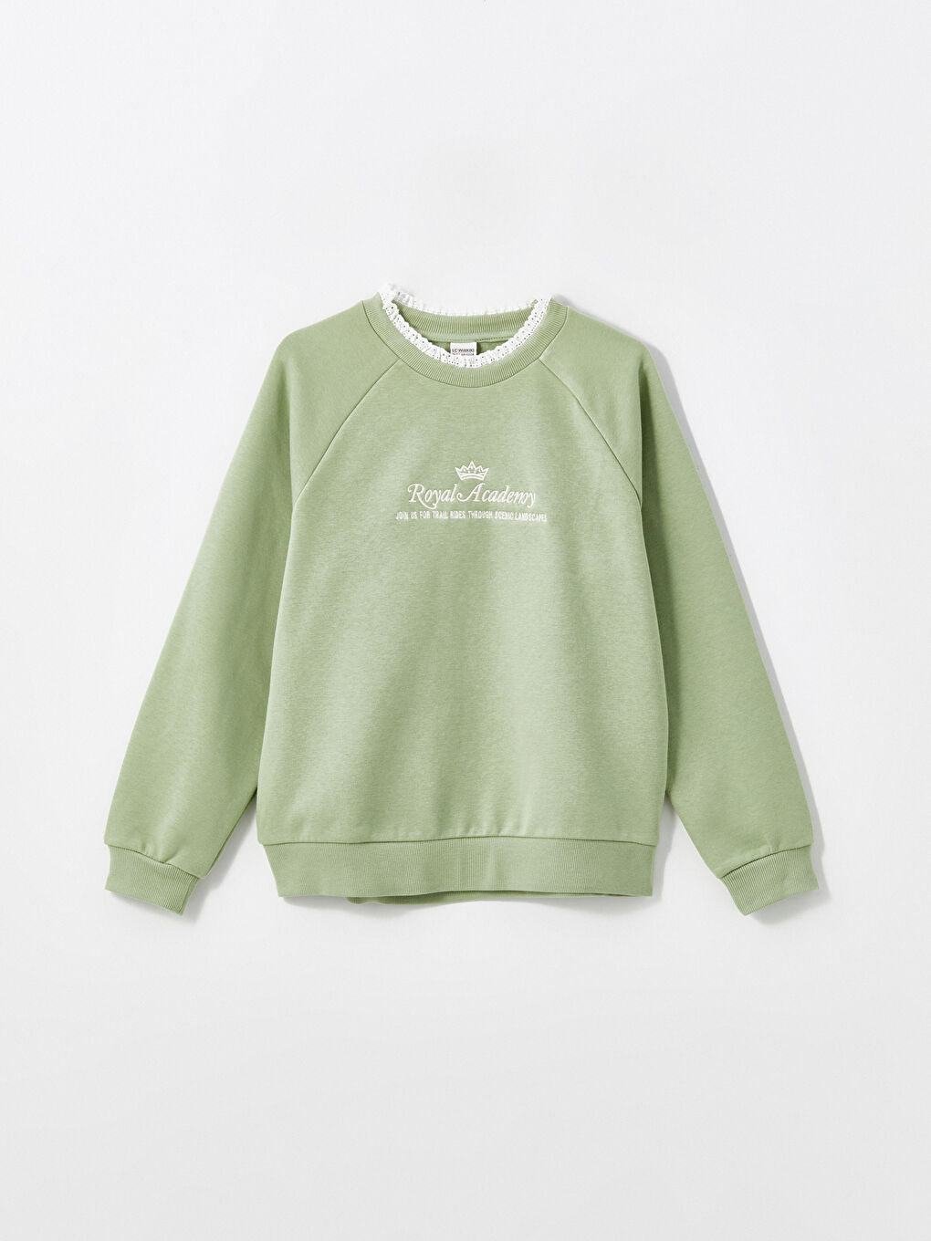 LCW Kids Açık Yeşil Bisiklet Yaka Kız Çocuk Kalın Sweatshirt