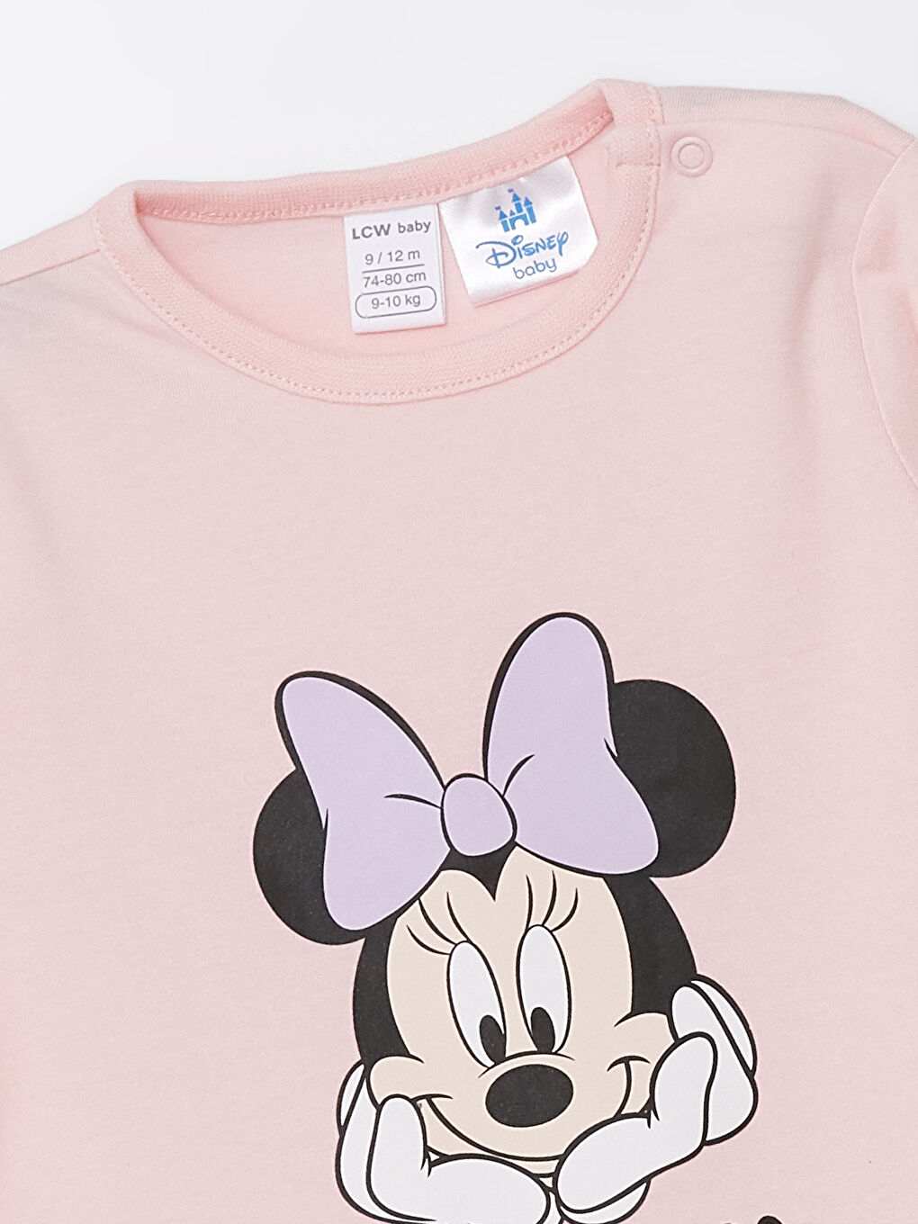 LCW baby Lila Baskılı Bisiklet Yaka Uzun Kollu Minnie Mouse Baskılı Kız Bebek Tulum 2'li - 5