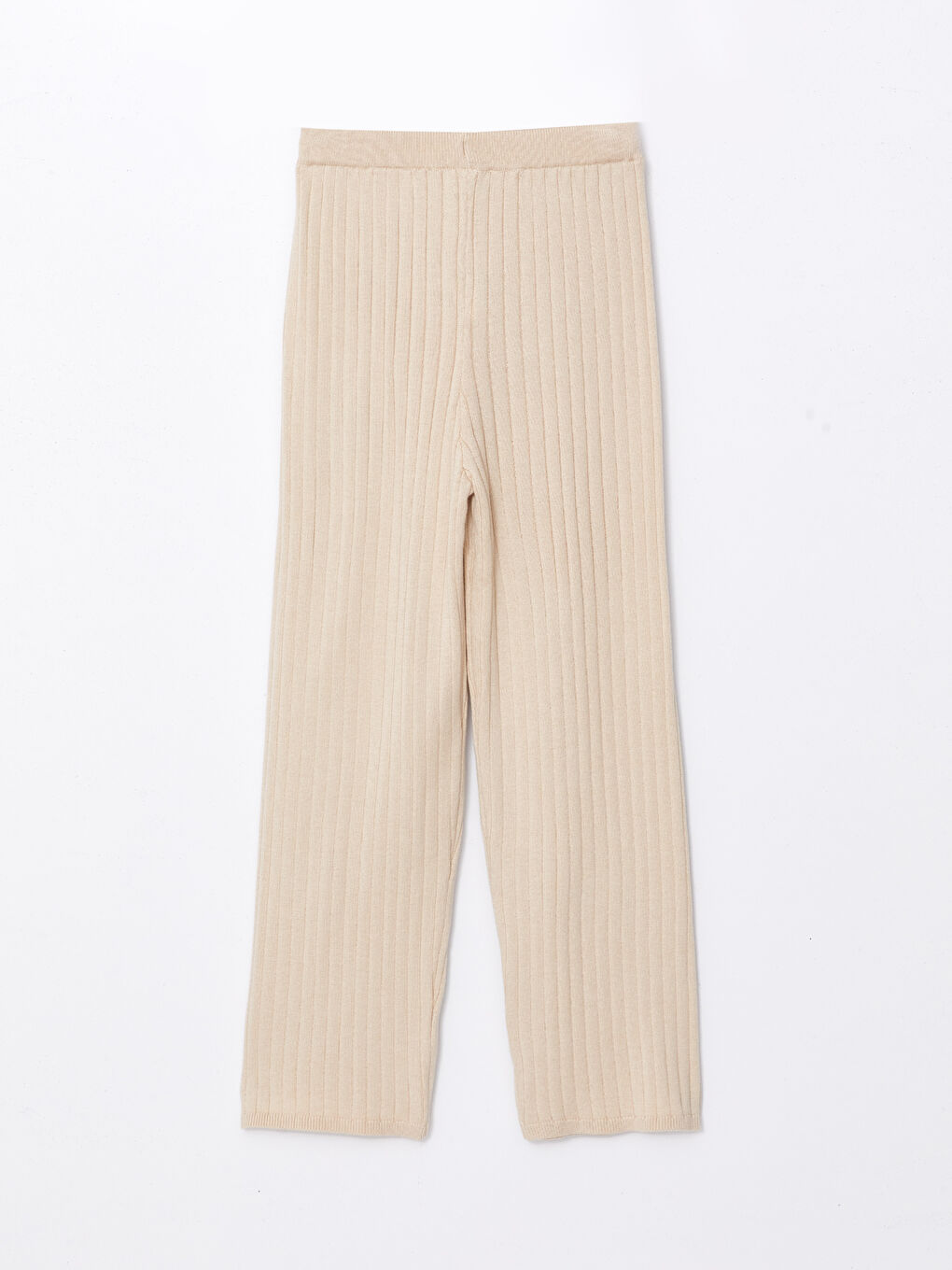 Bej Beli Lastikli Kız Çocuk Triko Tayt-1