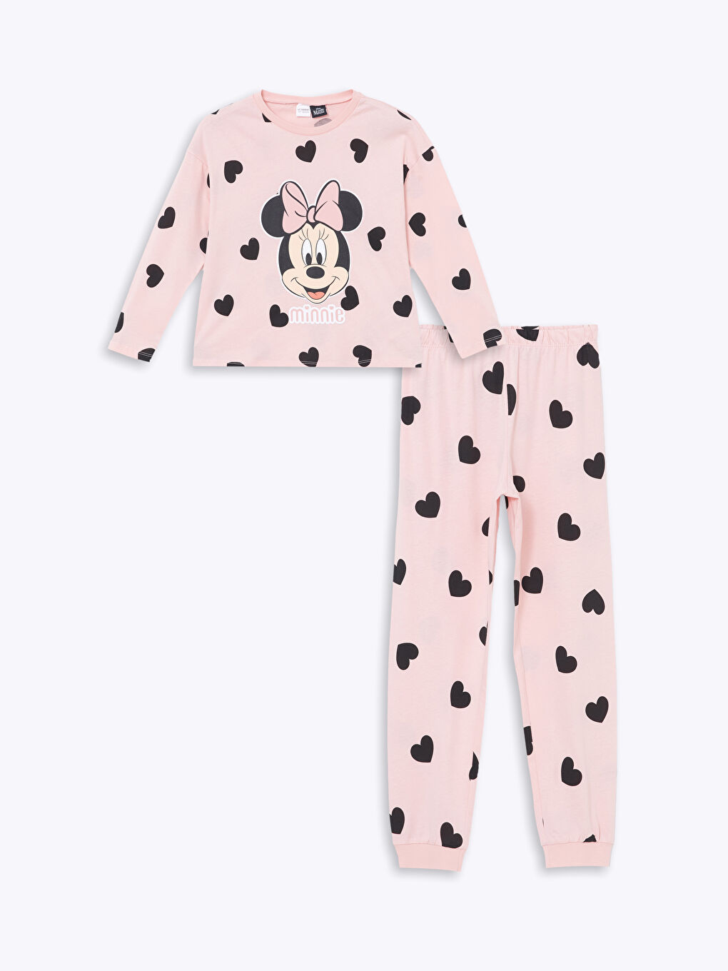 LCW Kids Uçuk Pembe Baskılı Bisiklet Yaka Minnie Mouse Baskılı Uzun Kollu Kız Çocuk Pijama Takımı