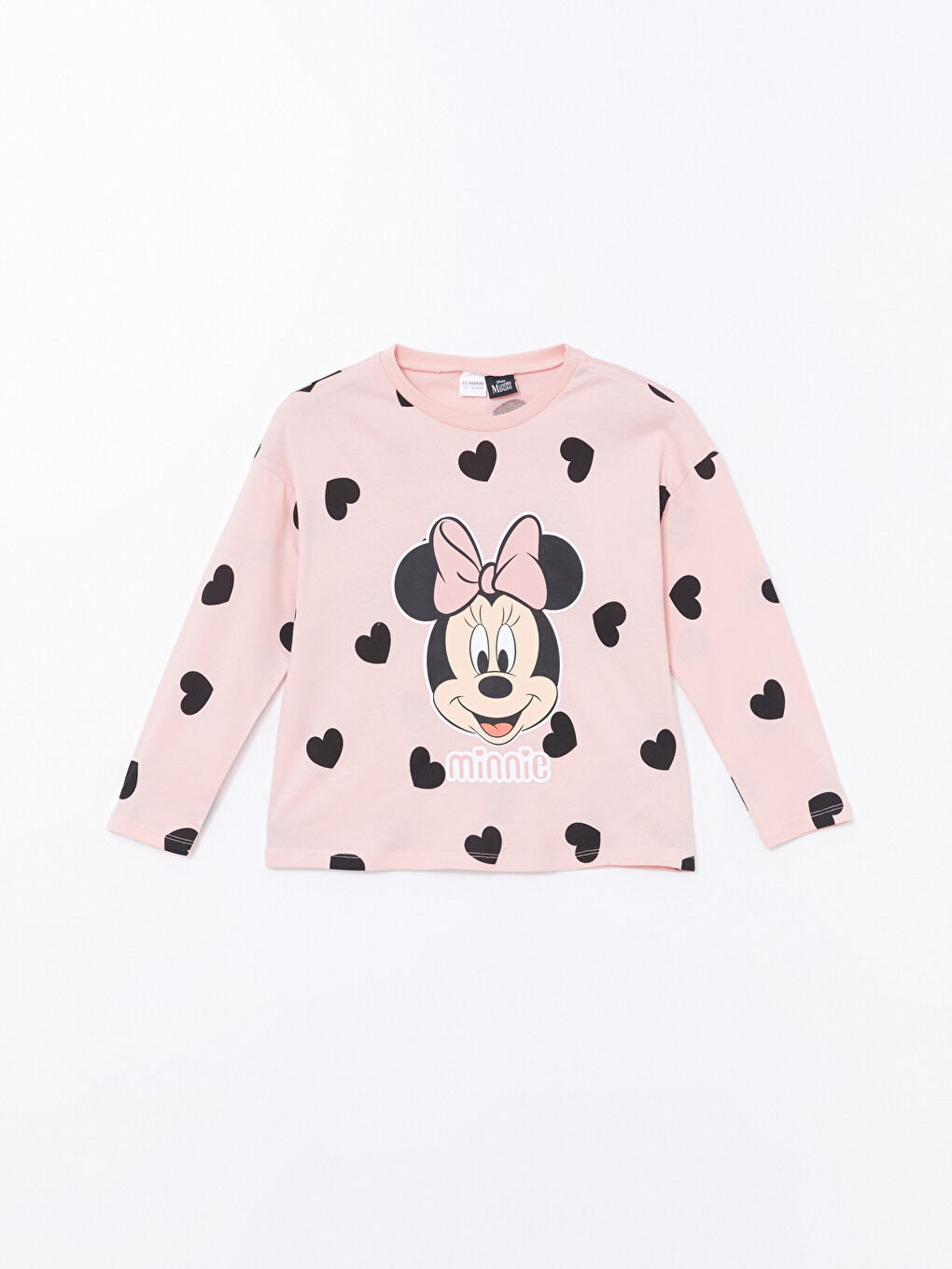 LCW Kids Uçuk Pembe Baskılı Bisiklet Yaka Minnie Mouse Baskılı Uzun Kollu Kız Çocuk Pijama Takımı - 1