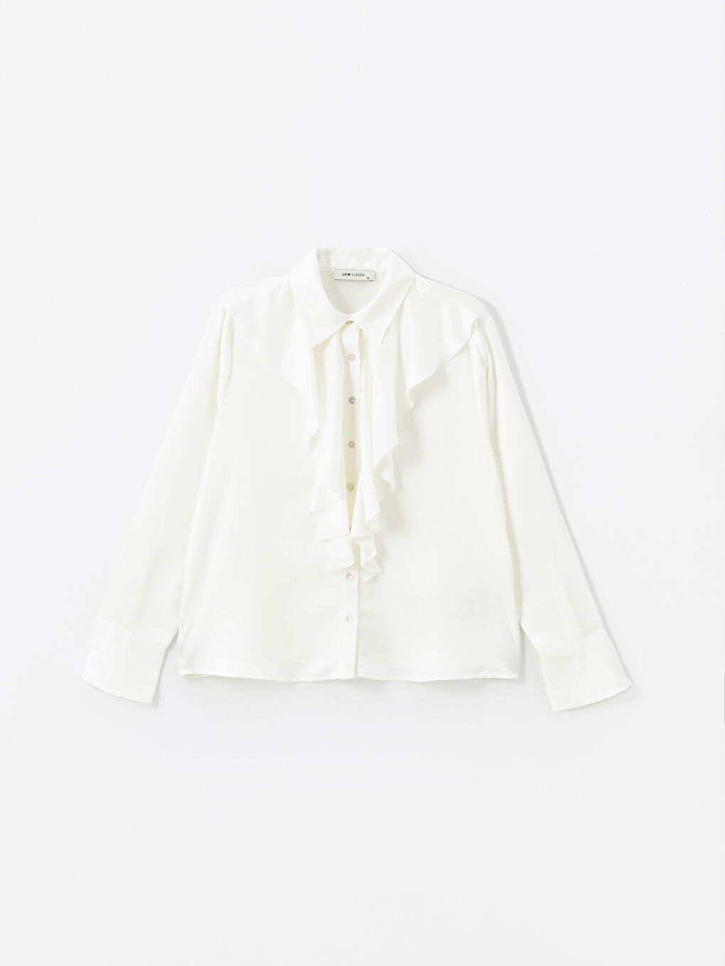 Әйелдерге арналған жағалы мойын бүрмелі сатин блузка-4