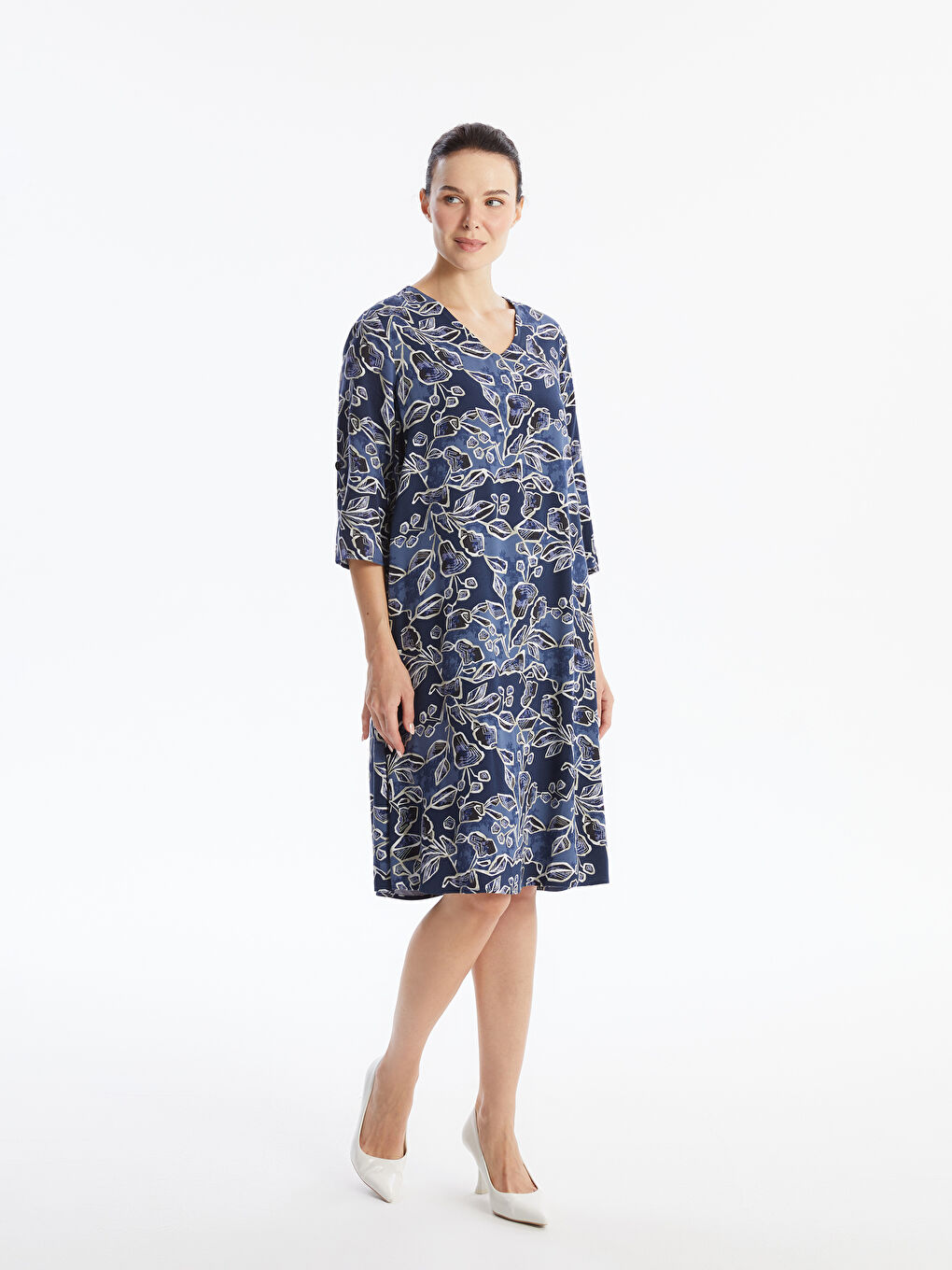 LCW Grace V Neck Floral Women's Dress -W49668Z8-LSJ