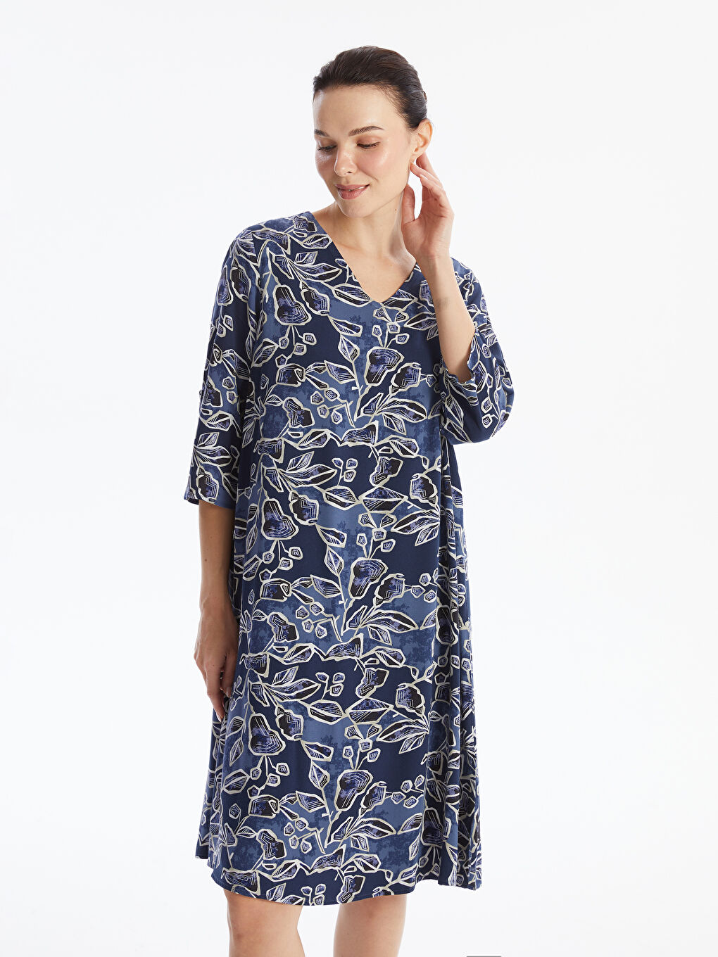 LCW Grace V Neck Floral Women's Dress -W49668Z8-LSJ