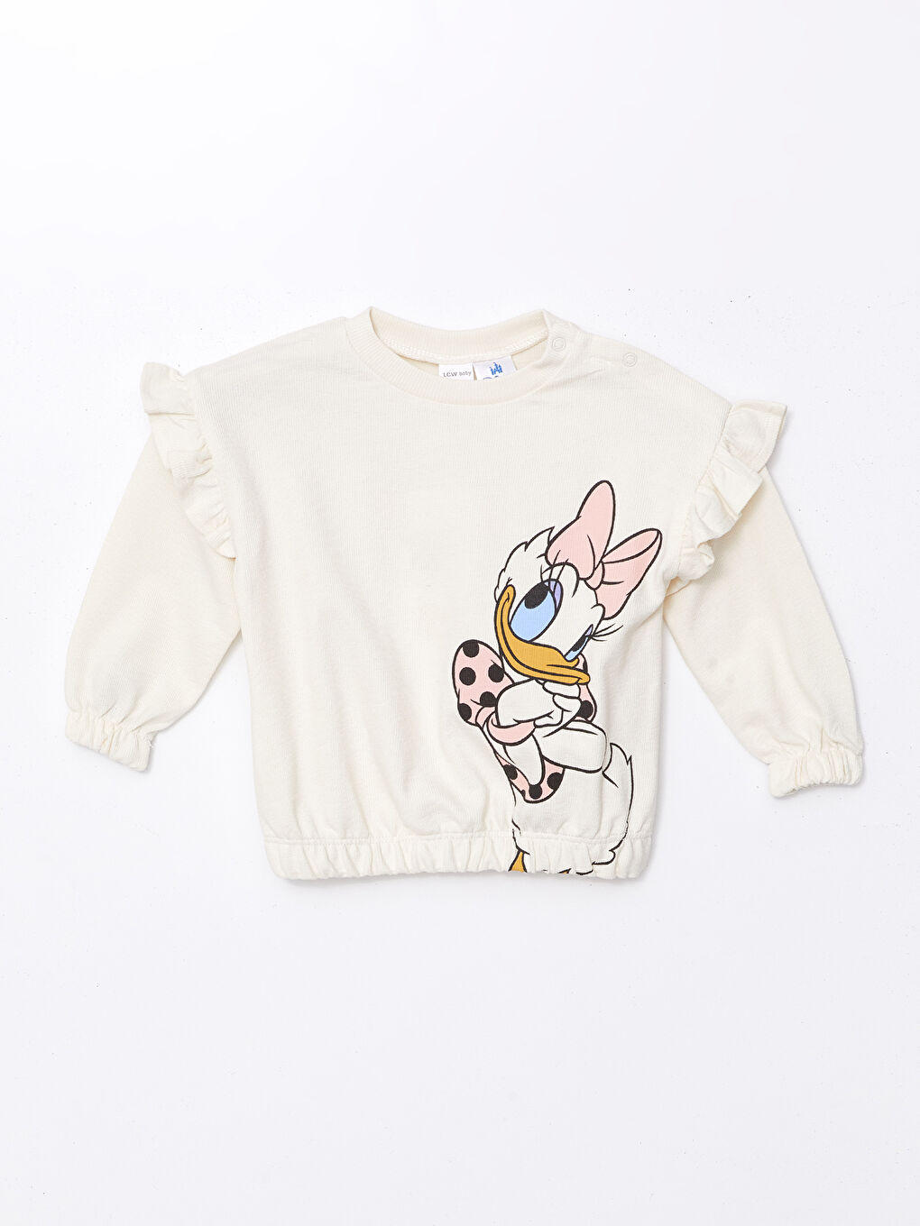 LCW baby Krem Rengi Bisiklet Yaka Uzun Kollu Daisy Duck Baskılı Kız Bebek Sweatshirt ve Eşofman Alt 2'li Takım - 1