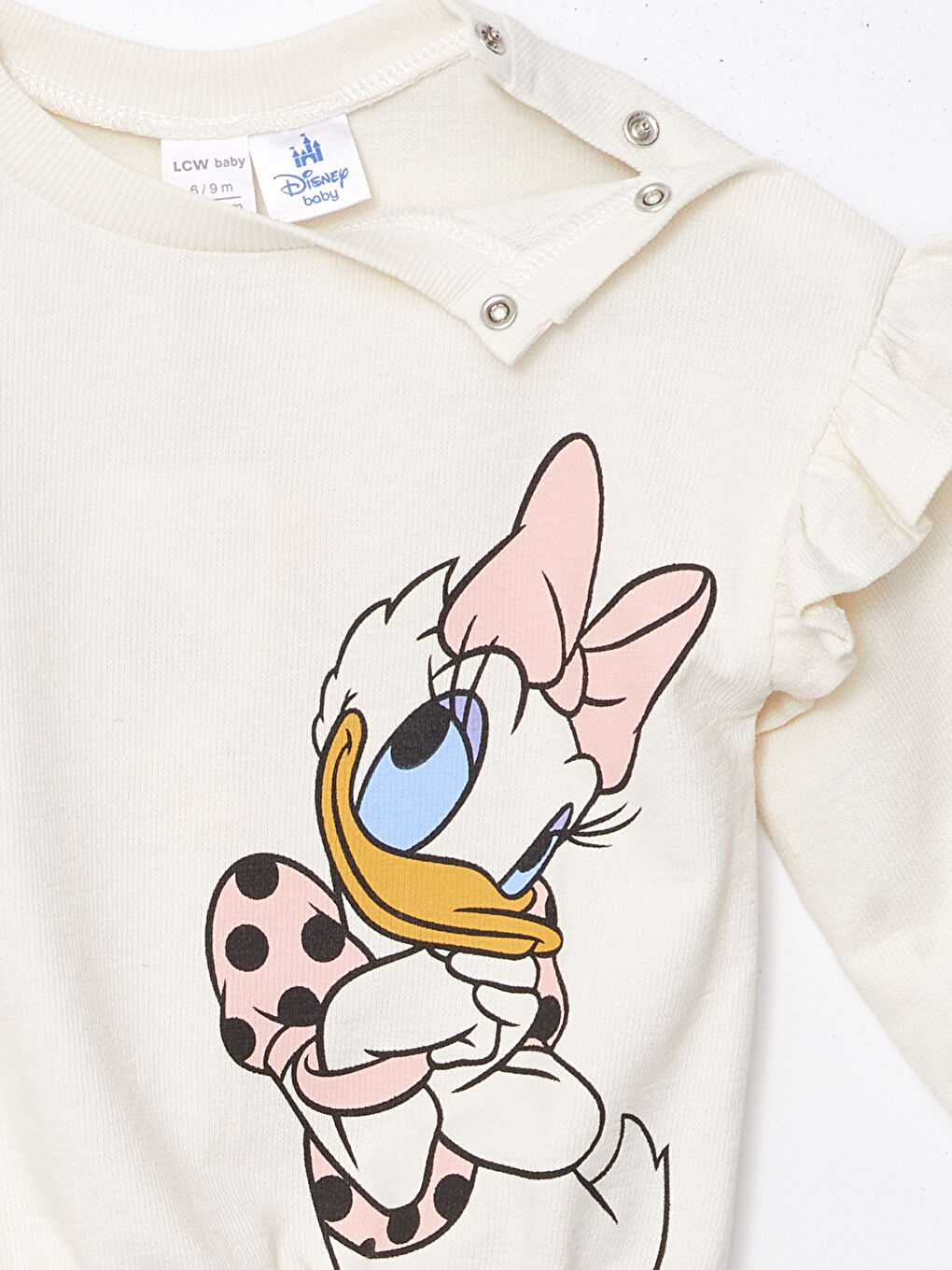 LCW baby Krem Rengi Bisiklet Yaka Uzun Kollu Daisy Duck Baskılı Kız Bebek Sweatshirt ve Eşofman Alt 2'li Takım - 5