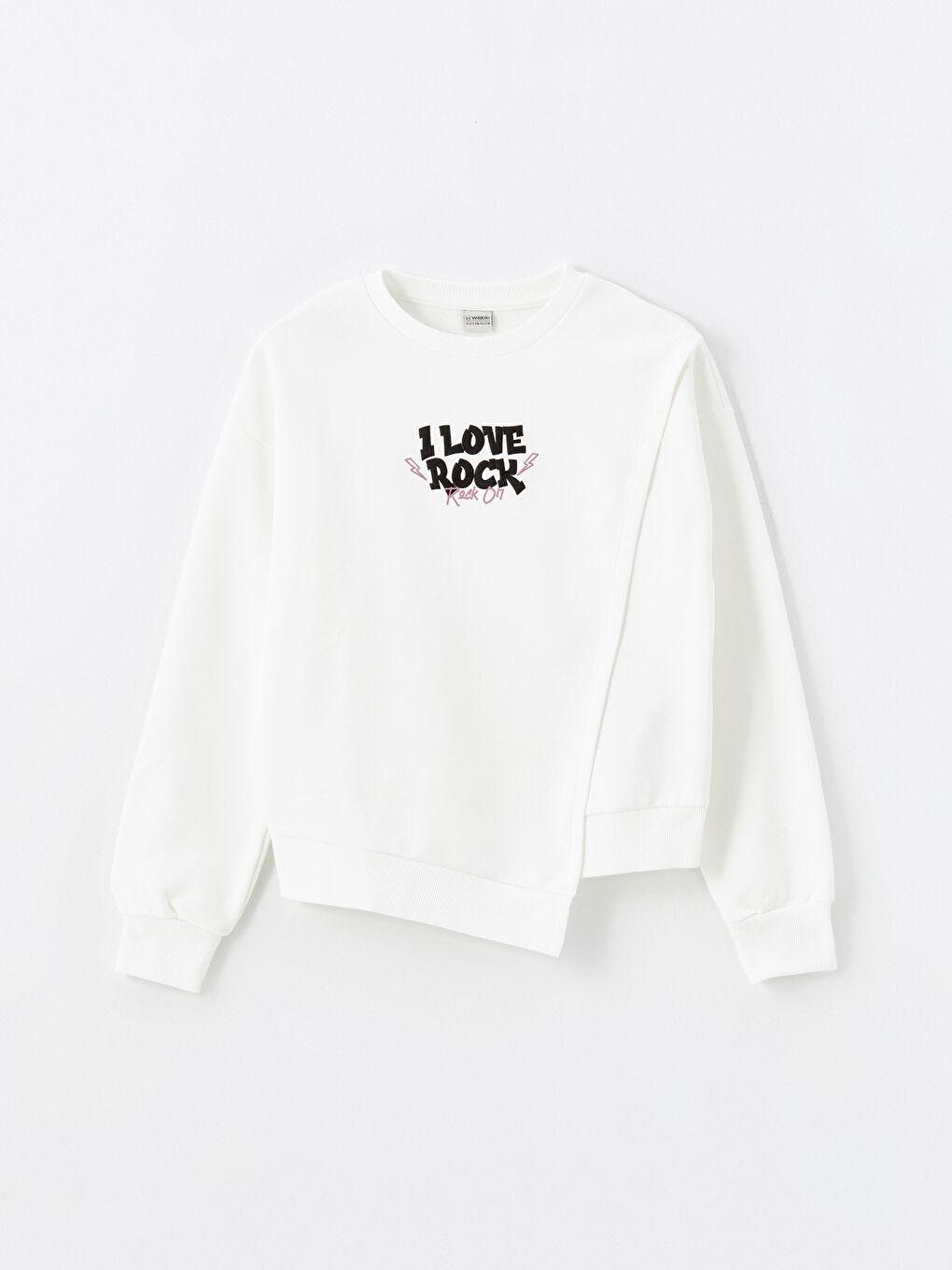 LCW Kids Krem Rengi Bisiklet Yaka Kız Çocuk Kalın Sweatshirt