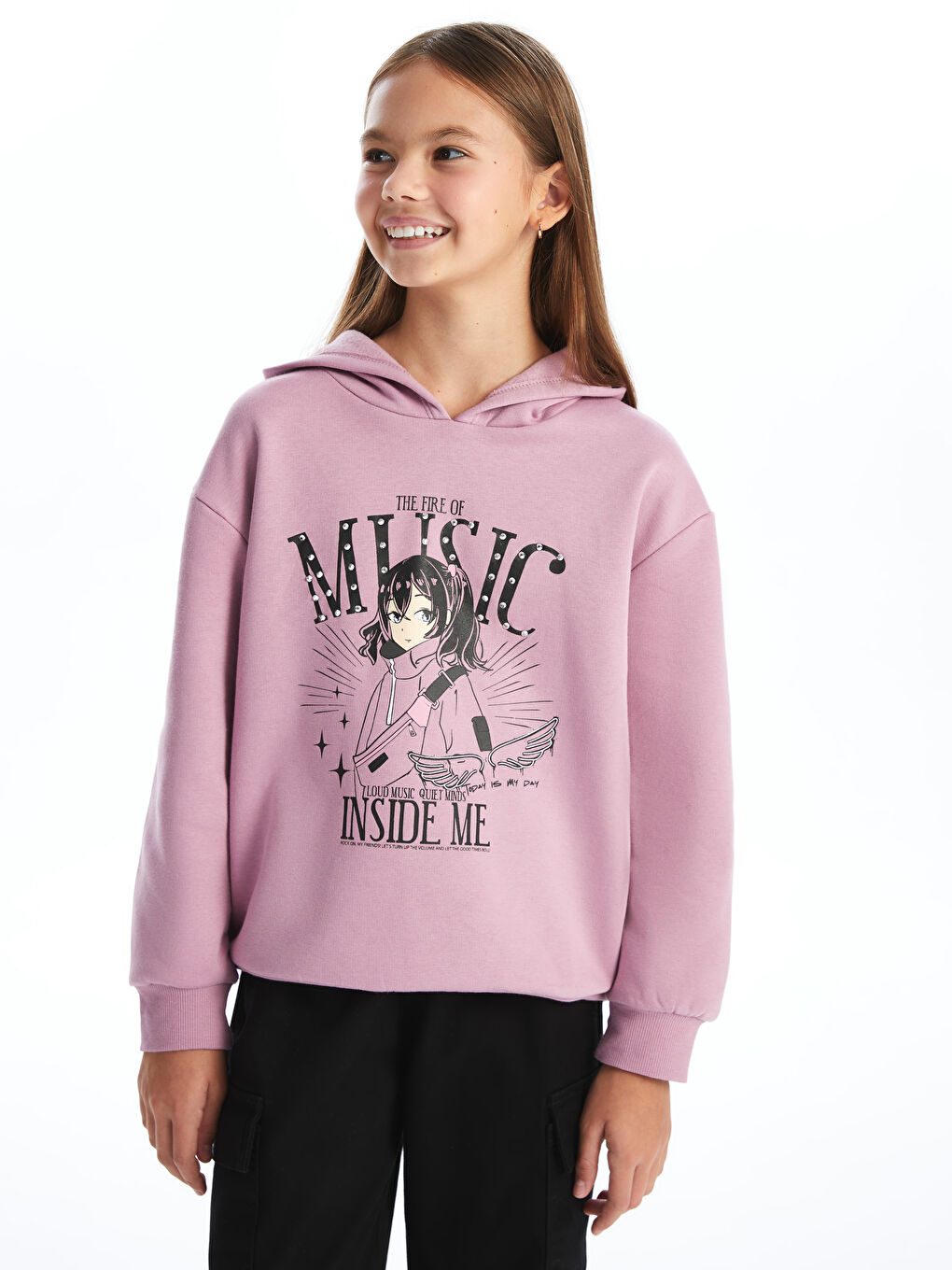 LCW Kids Lila Kapüşonlu Kız Çocuk Kalın Sweatshirt