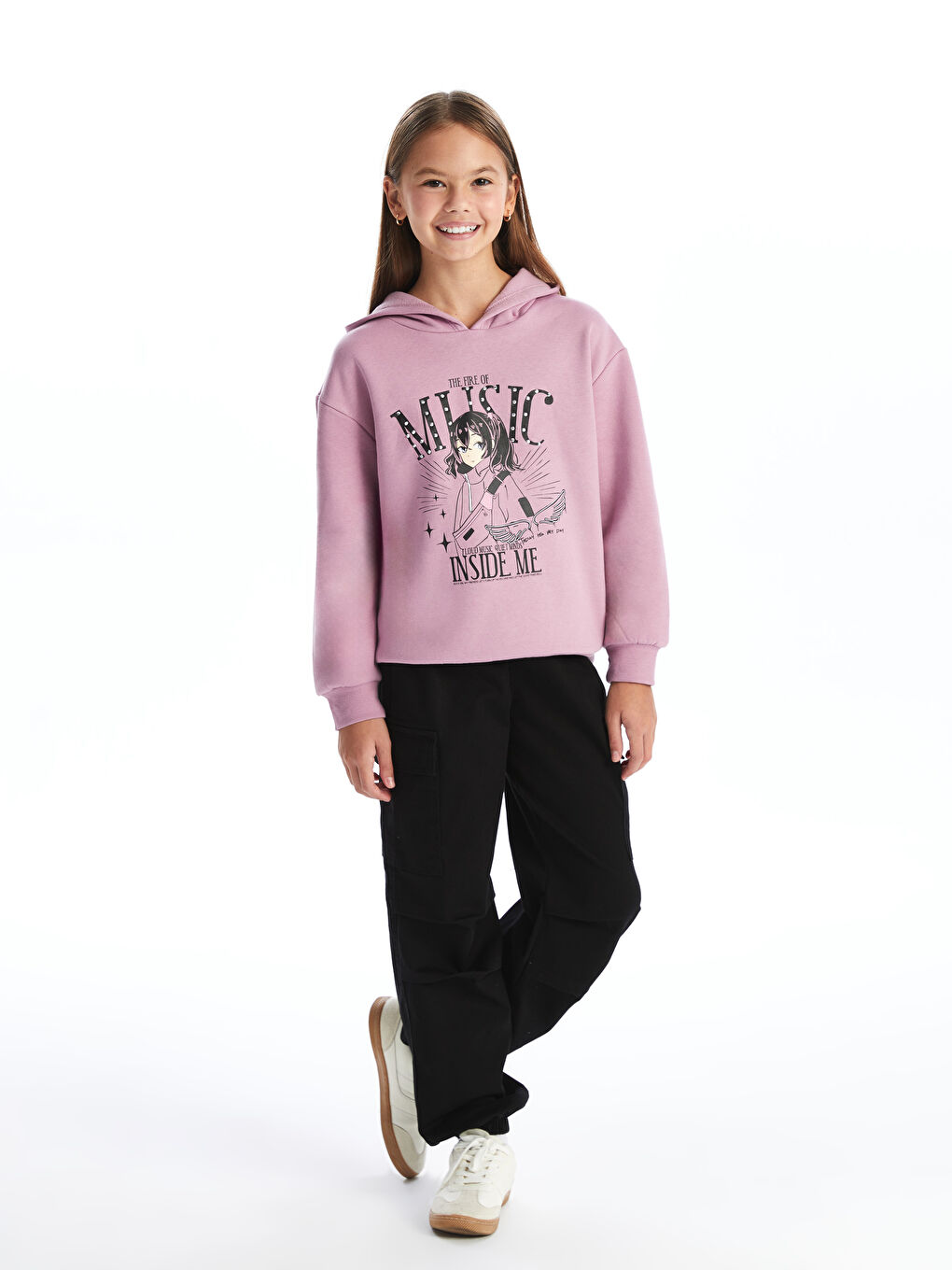 LCW Kids Lila Kapüşonlu Kız Çocuk Kalın Sweatshirt - 1