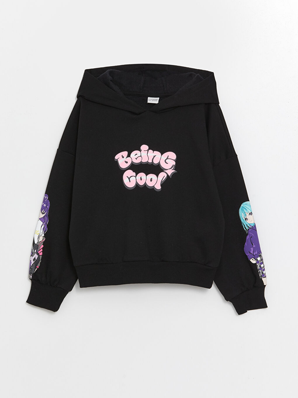 LCW Kids Yeni Siyah Kapüşonlu Baskılı Uzun Kollu Kız Çocuk Sweatshirt - 2