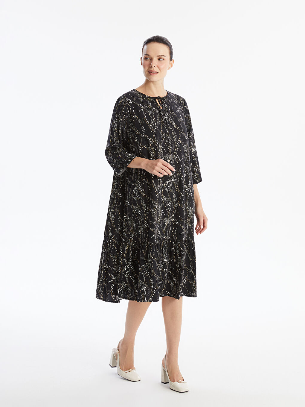 LCW Grace Tie Neck Patterned Women's Dress -W49709Z8-LQJ