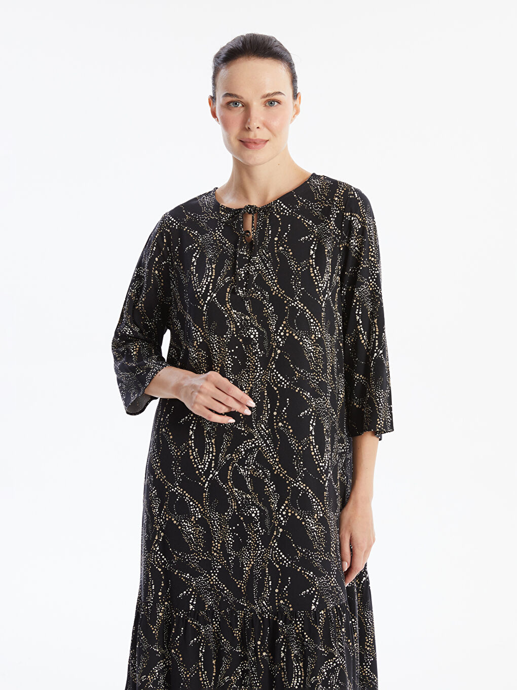 LCW Grace Tie Neck Patterned Women's Dress -W49709Z8-LQJ