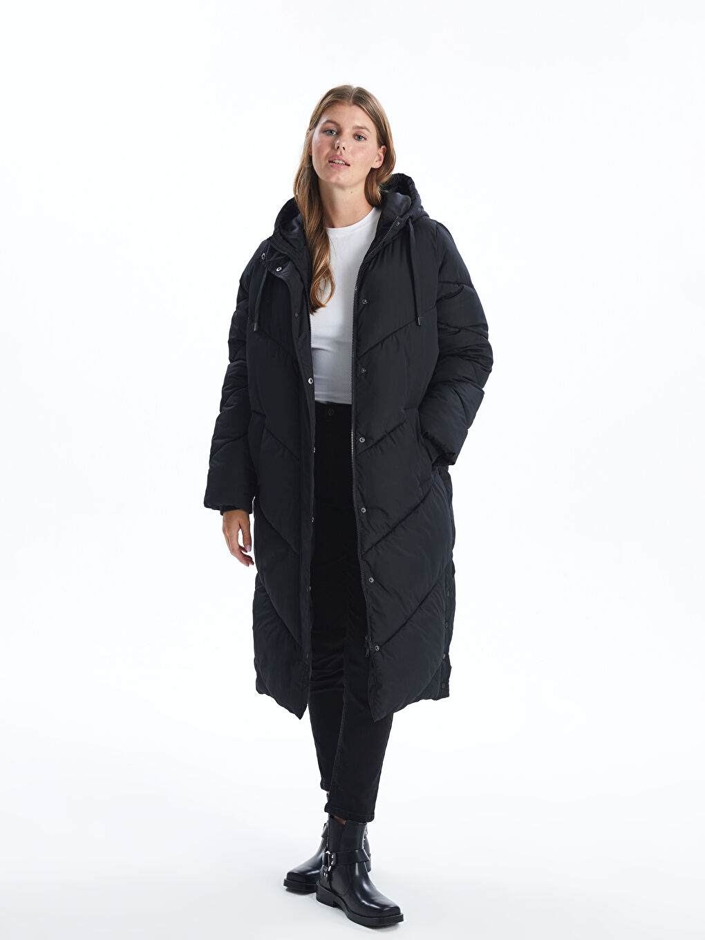 Geacă Matlasată cu Glugă pentru Femei-1