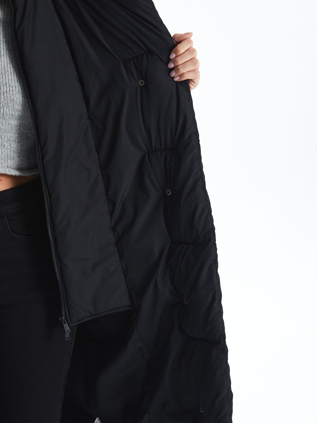 әйелдерге арналған капюшонды пуховик пальто-3