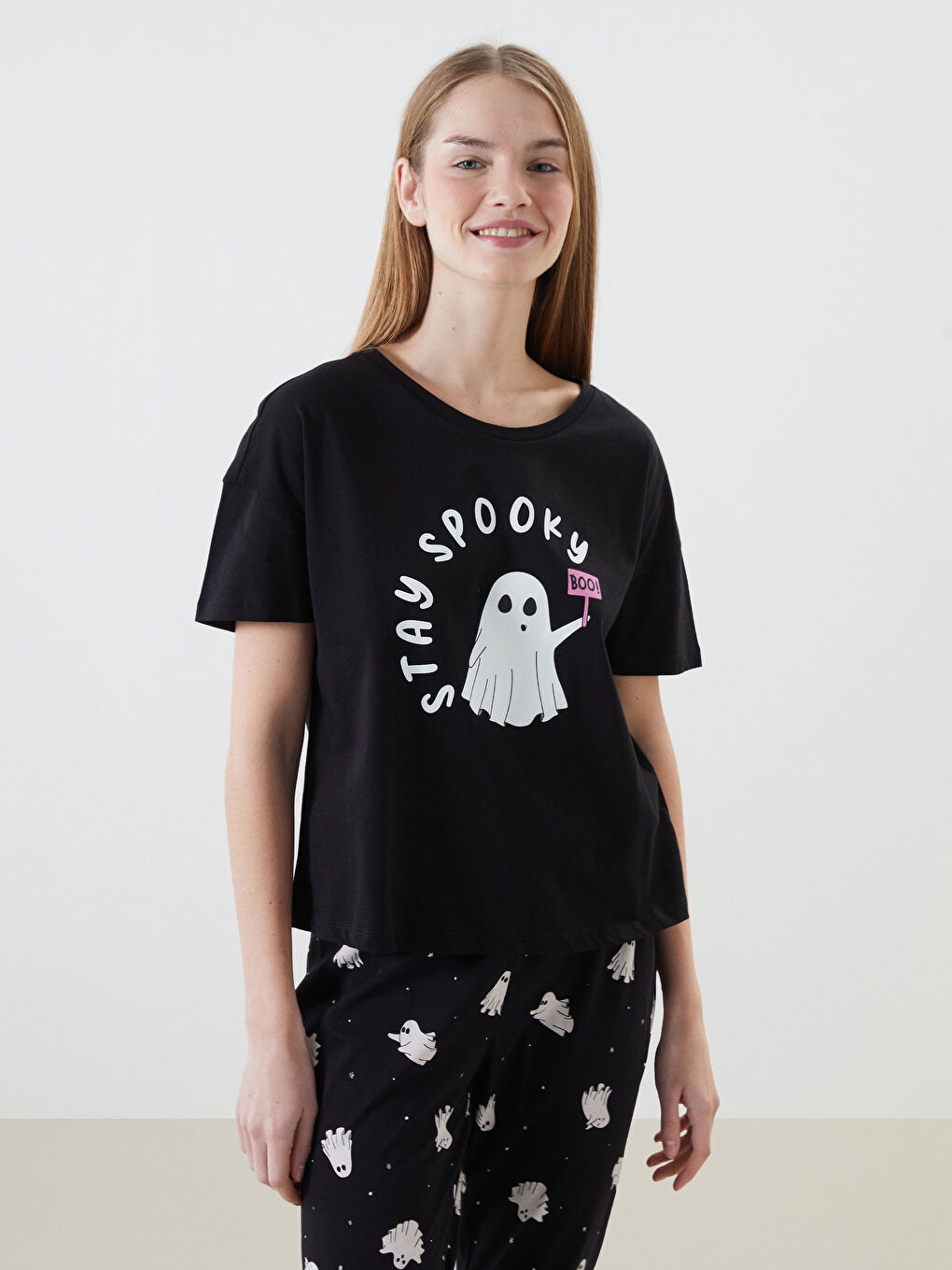 LCW Young H12 Crew Neck Printed Women's Pyjama Set -W49843Z8-LQJ