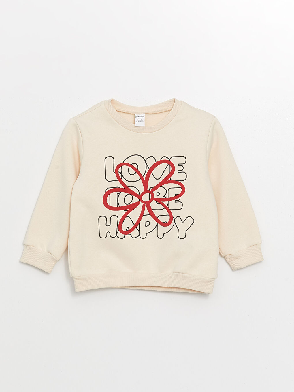 LCW Kids Krem Rengi Bisiklet Yaka Çiçekli Kız Çocuk Sweatshirt ve Pantolon 2'li Takım - 1