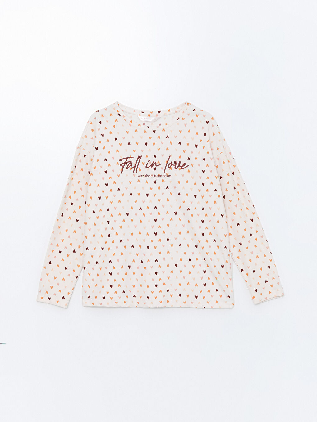 Pembe Bisiklet Yaka Desenli Kadın Pijama Üstü