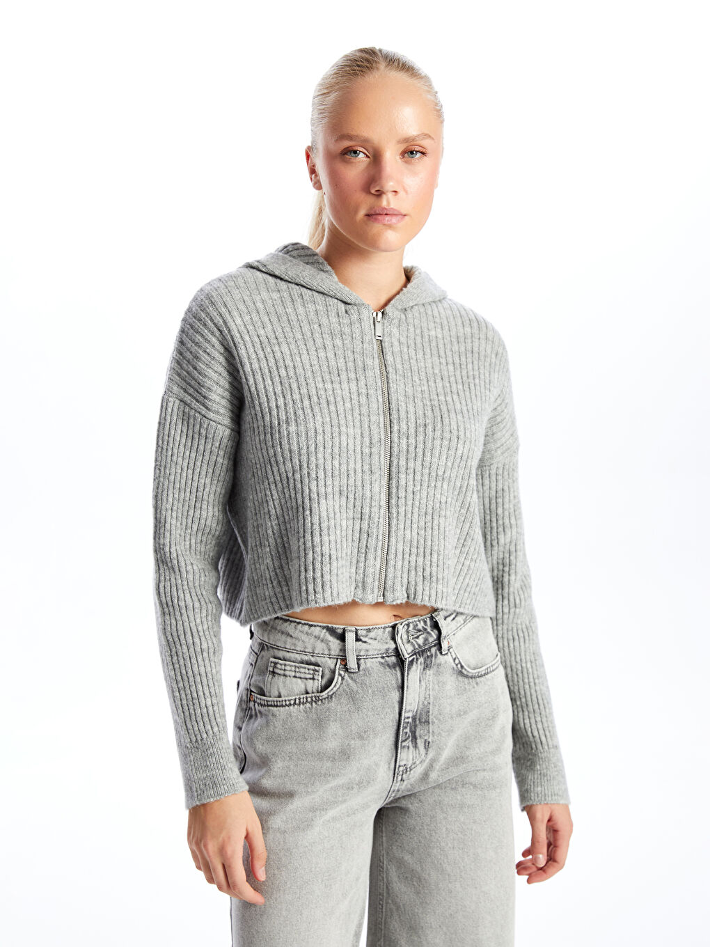 XSIDE Kapüşonlu Düz Uzun Kollu Kadın Triko Hırka -W4AA96Z8-LAL | LCW