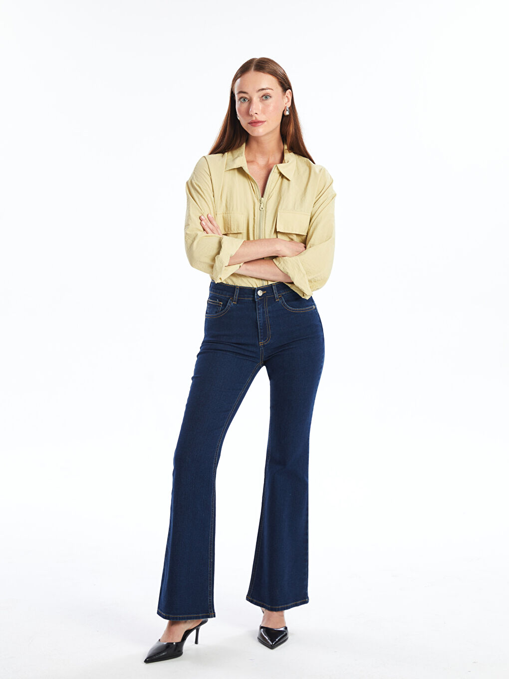 LCWAIKIKI Classic Koyu Rodeo Dar Fit Flare Kadın Jean Pantolon