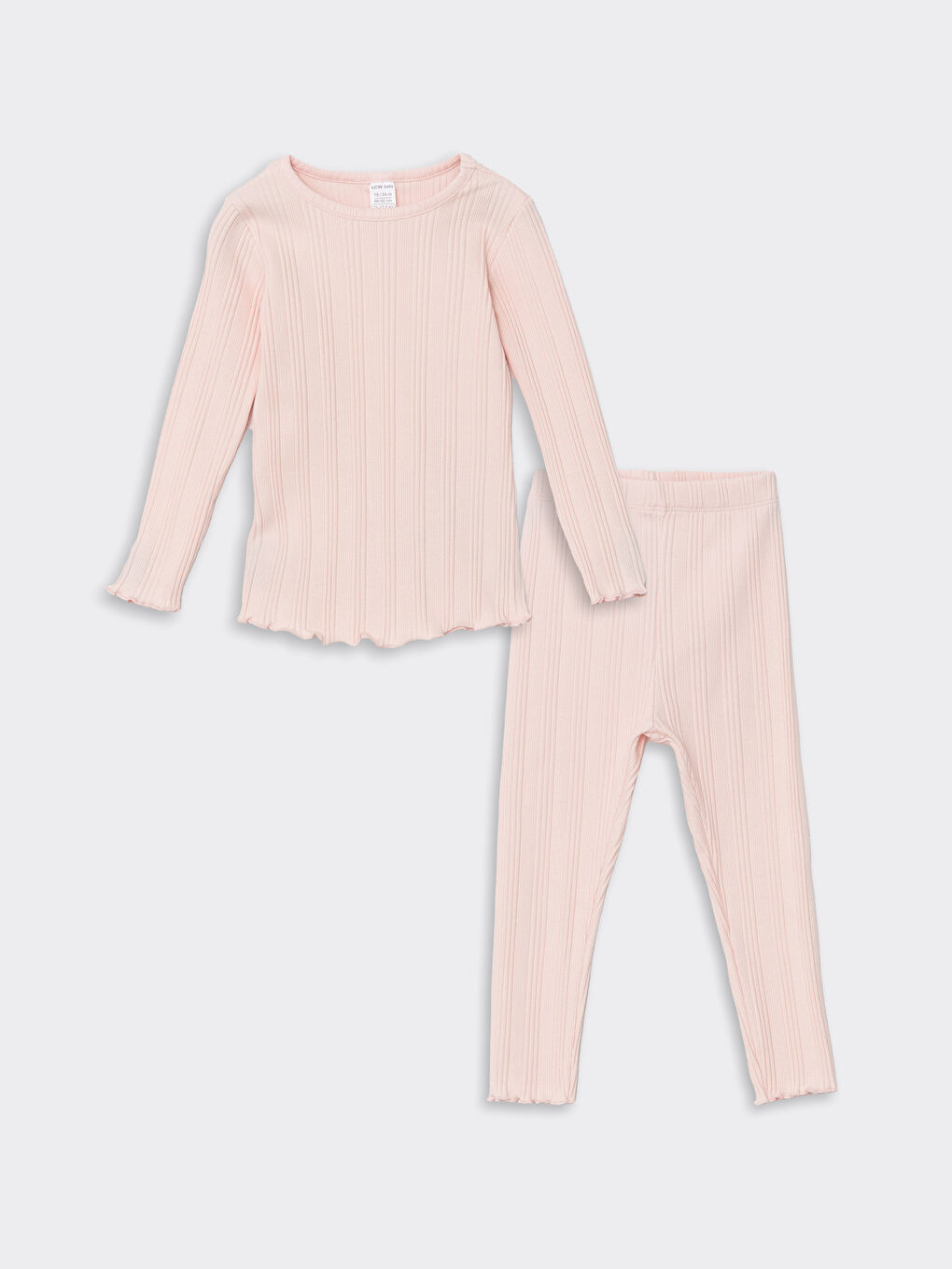 LCW baby Pembe Bisiklet Yaka Uzun Kollu Basic Kız Bebek Pijama Takımı