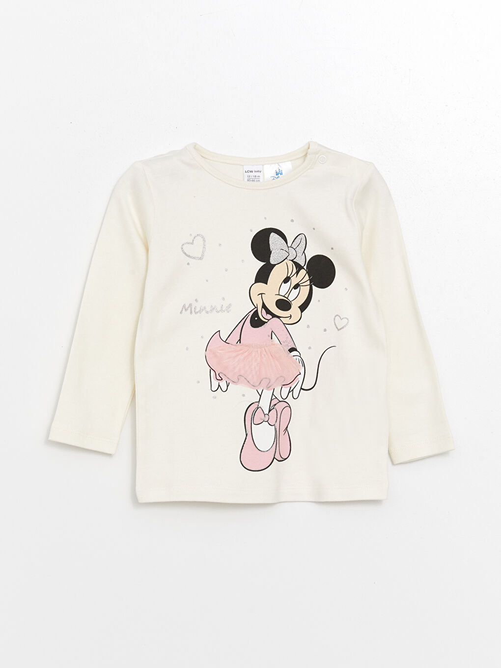 LCW baby Açık Bej Bisiklet Yaka Minnie Mouse Baskılı Kız Bebek Pijama Takımı - 1