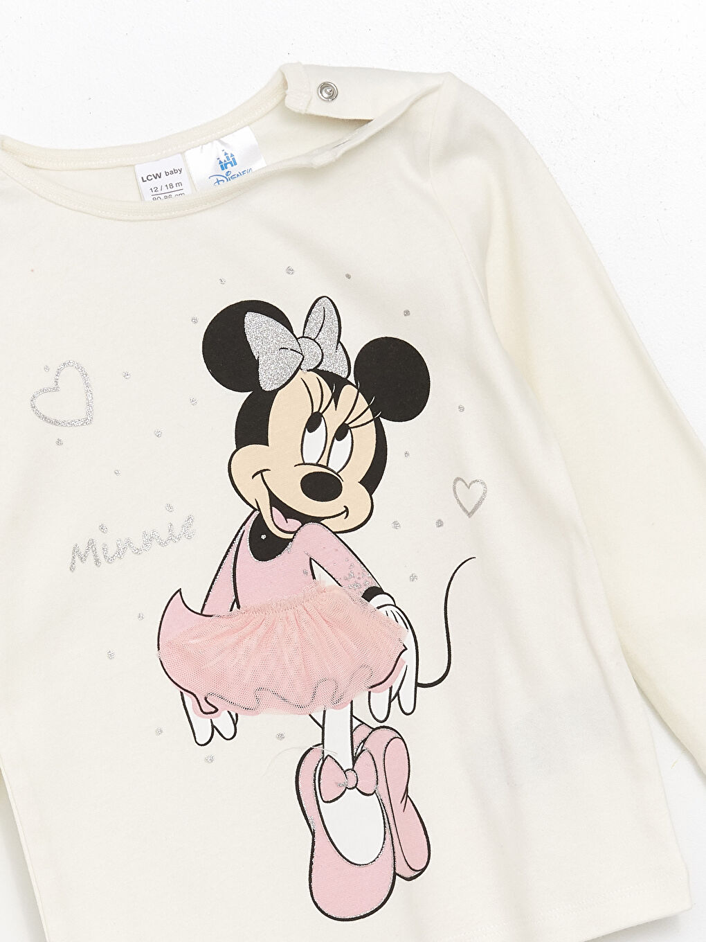 LCW baby Açık Bej Bisiklet Yaka Minnie Mouse Baskılı Kız Bebek Pijama Takımı - 5