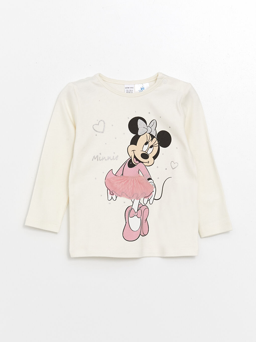 LCW baby Bej Bisiklet Yaka Minnie Mouse Baskılı Kız Bebek Pijama Takımı - 1