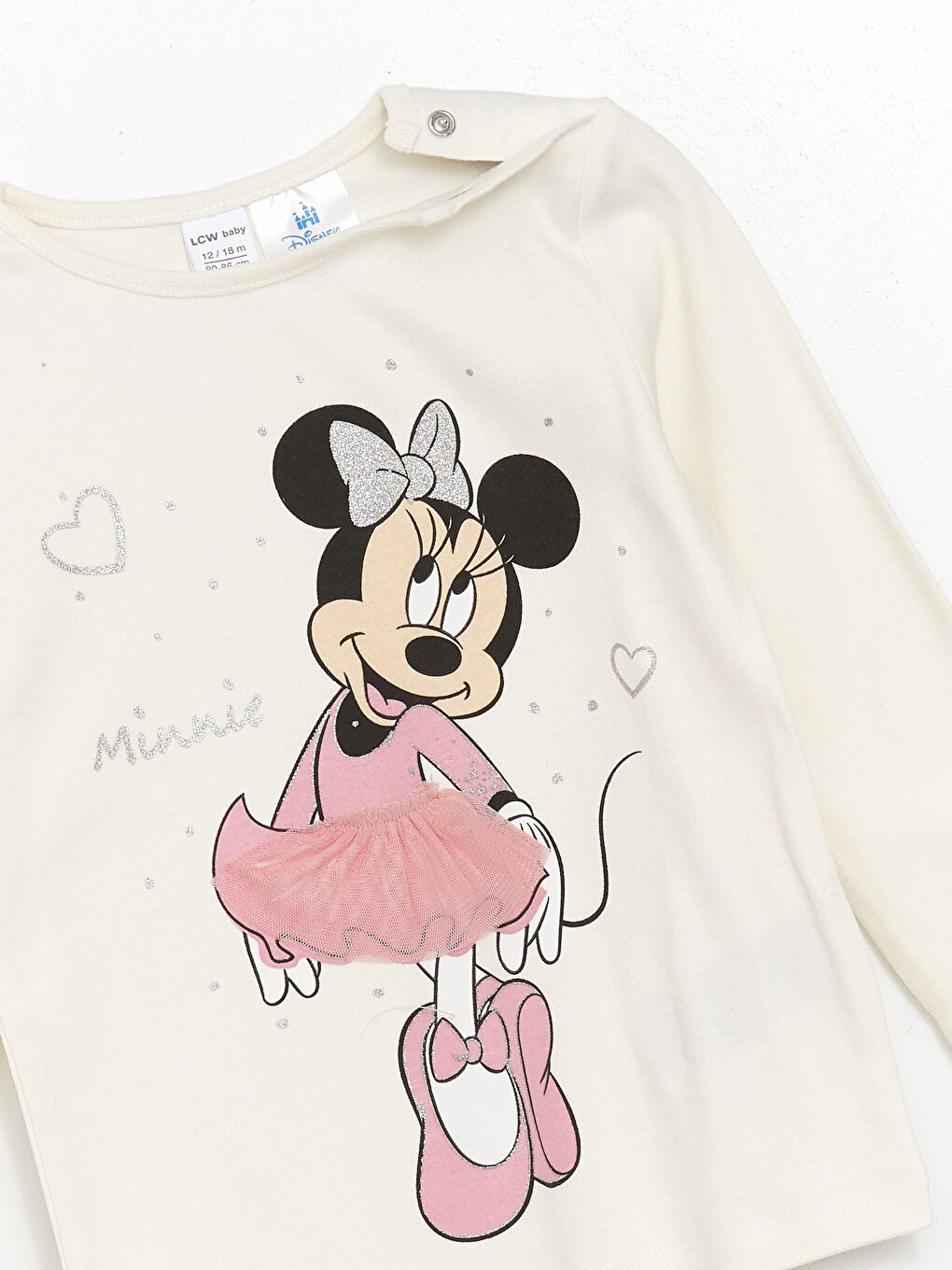 LCW baby Bej Bisiklet Yaka Minnie Mouse Baskılı Kız Bebek Pijama Takımı - 2