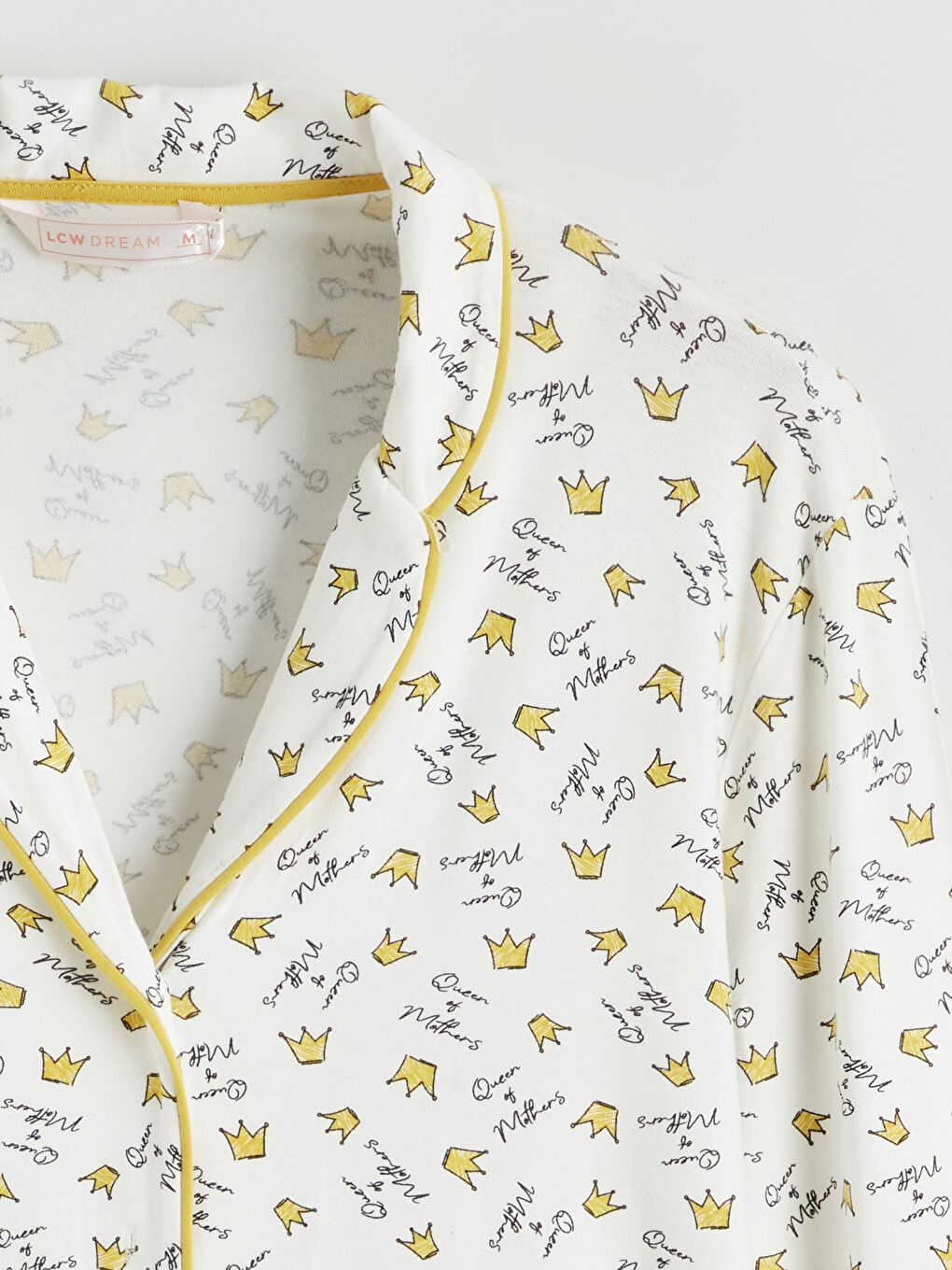 Ekru Gömlek Yaka Baskılı Hamile Pijama Üstü-5