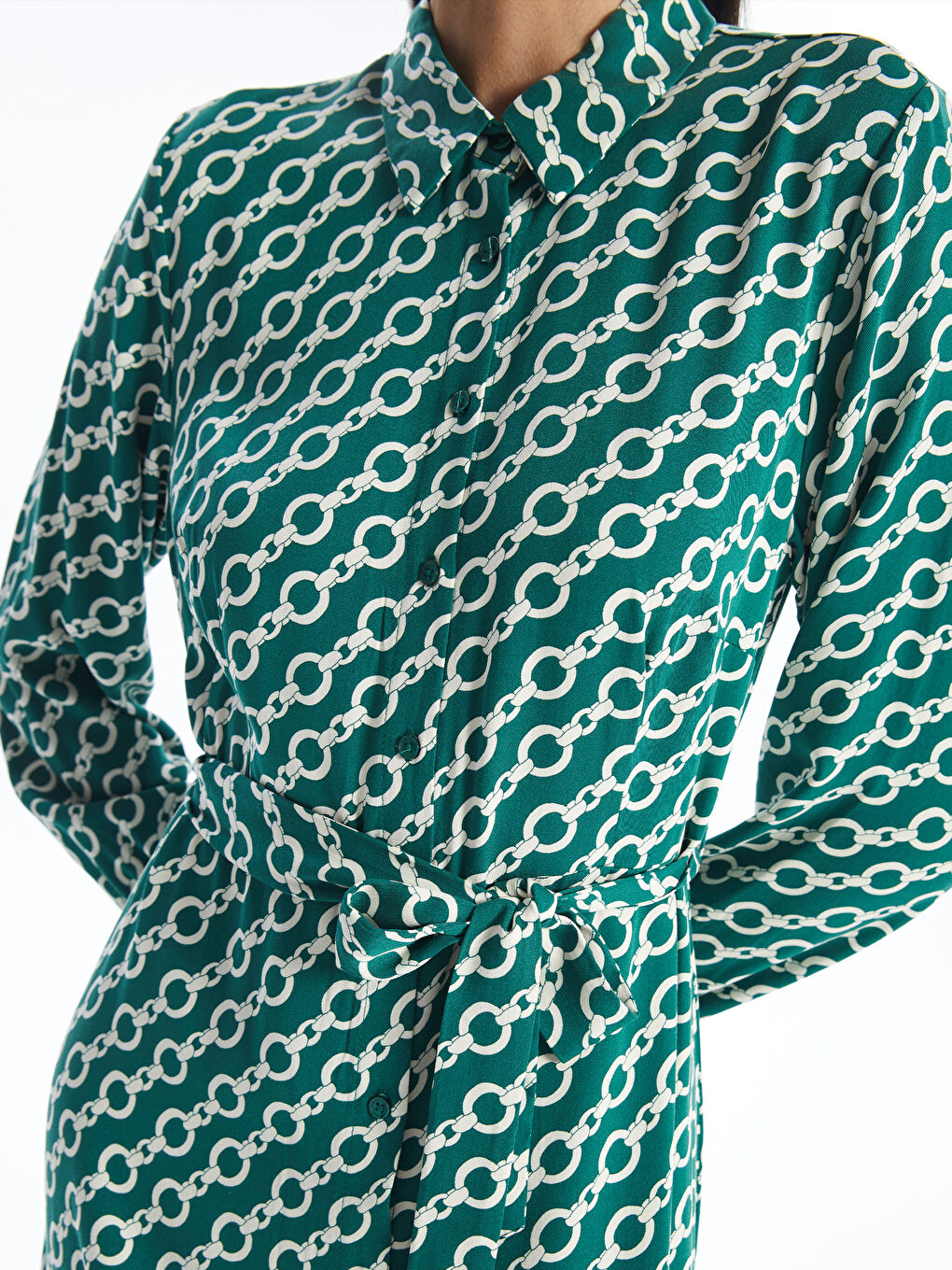 Patterned Long Sleeve Women's Shirt Dress-2