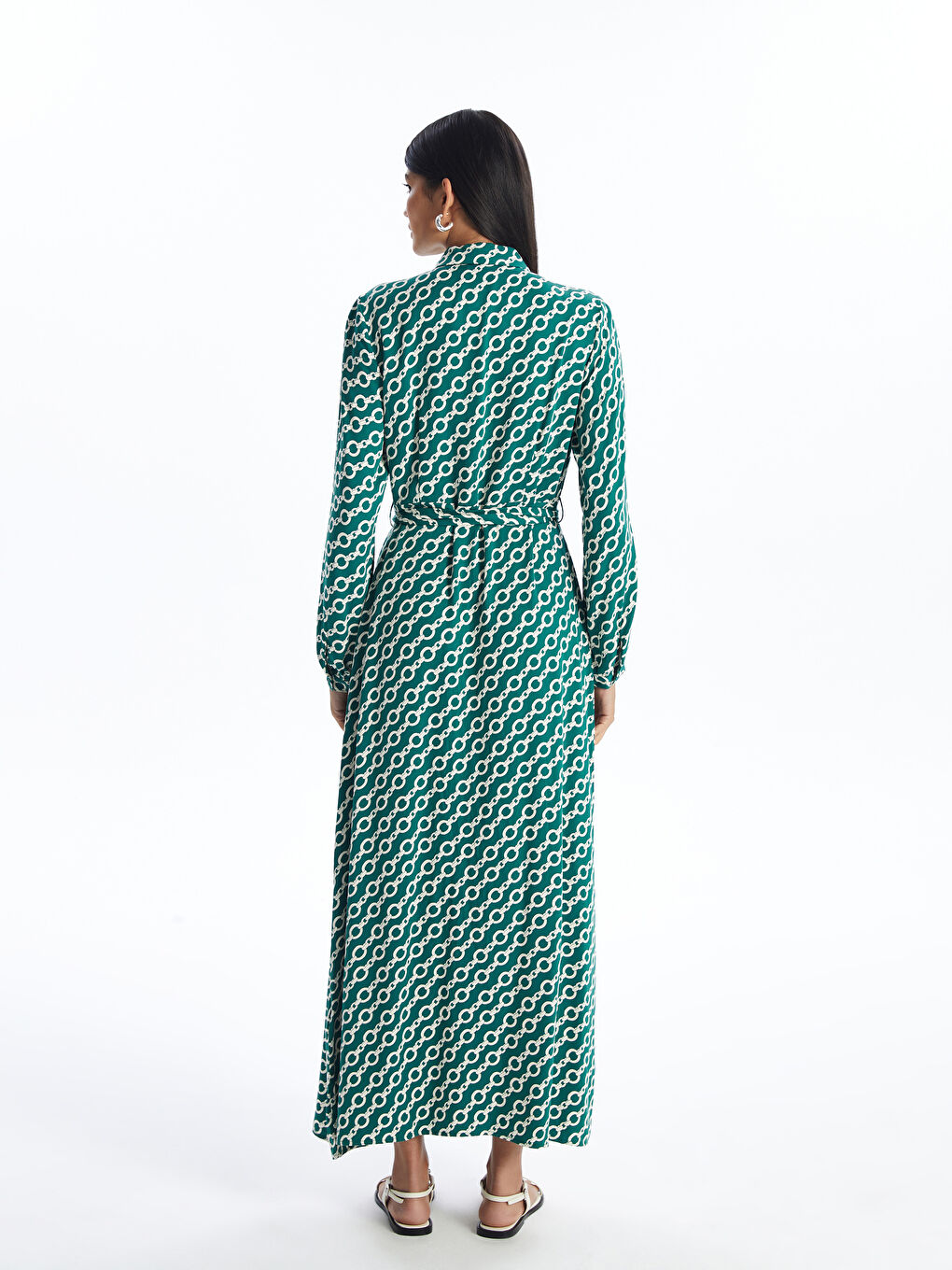 Patterned Long Sleeve Women's Shirt Dress-3