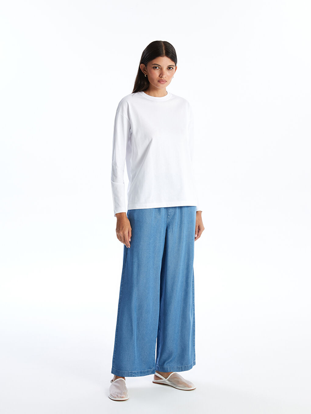 LCW Modest Elastic Waist Wide Leg Women's Jeans -W4AC60Z8-H45