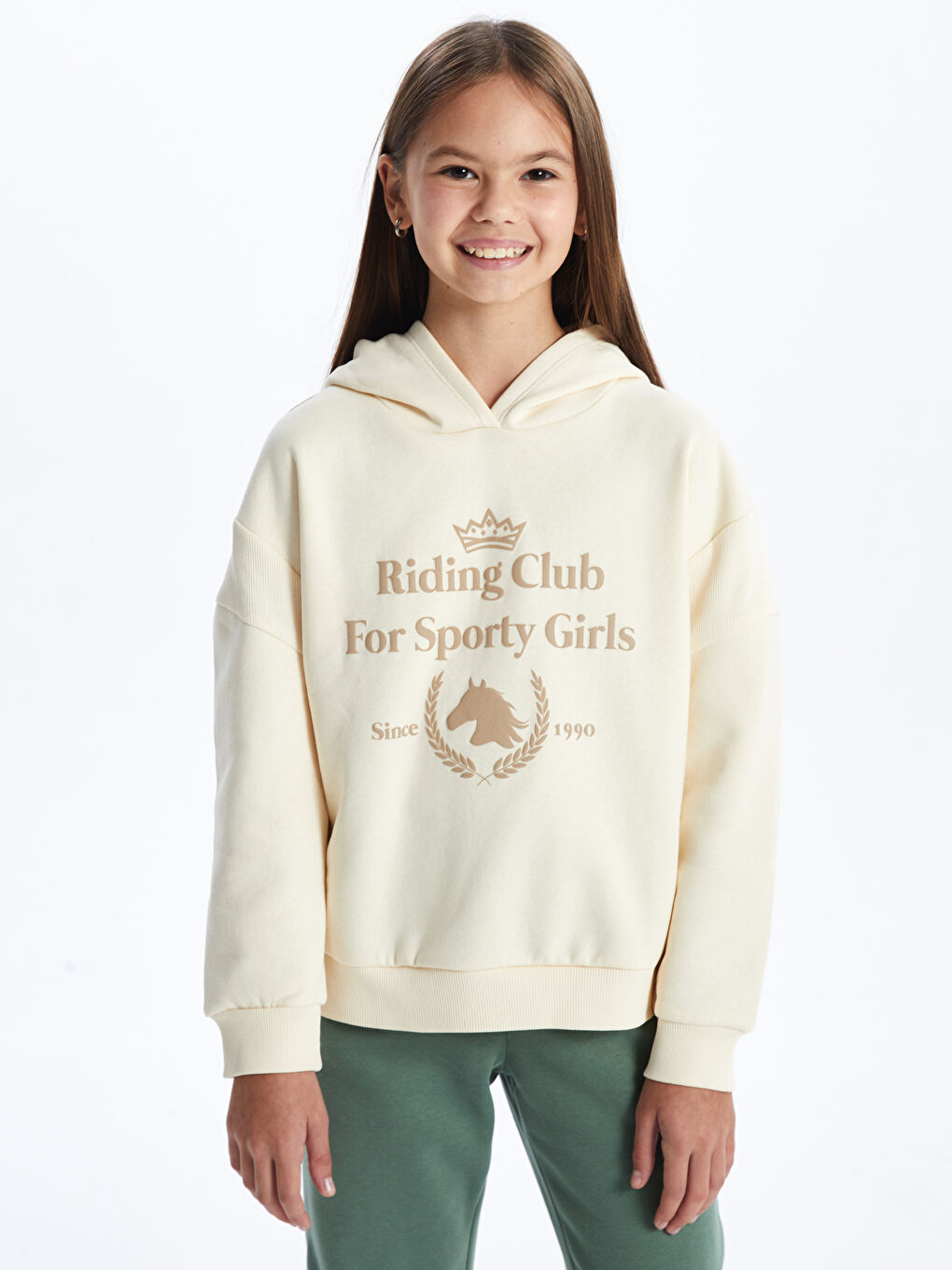 LCW Kids Bej Kapüşonlu Kız Çocuk Kalın Sweatshirt