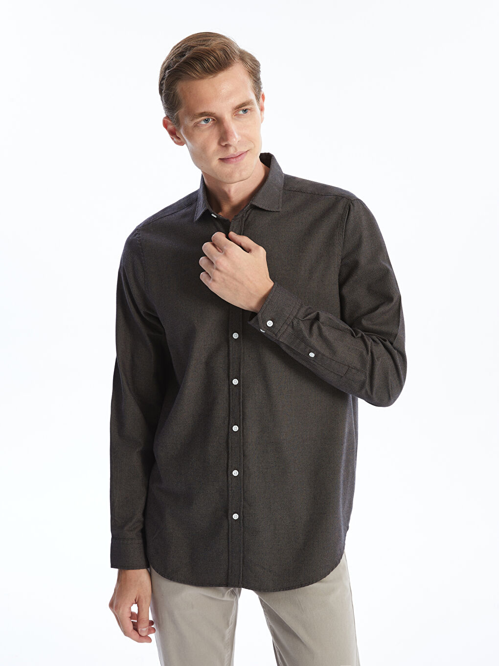 Slim Fit Long Sleeve Dobby Men's Shirt