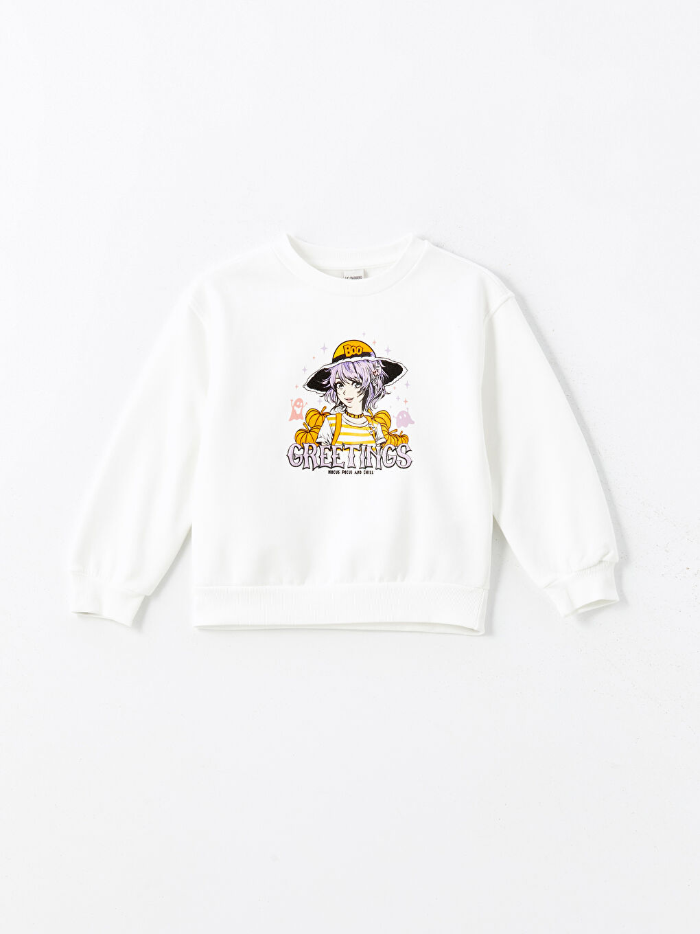 LCW Kids Ekru Bisiklet Yaka Kız Çocuk Kalın Sweatshirt